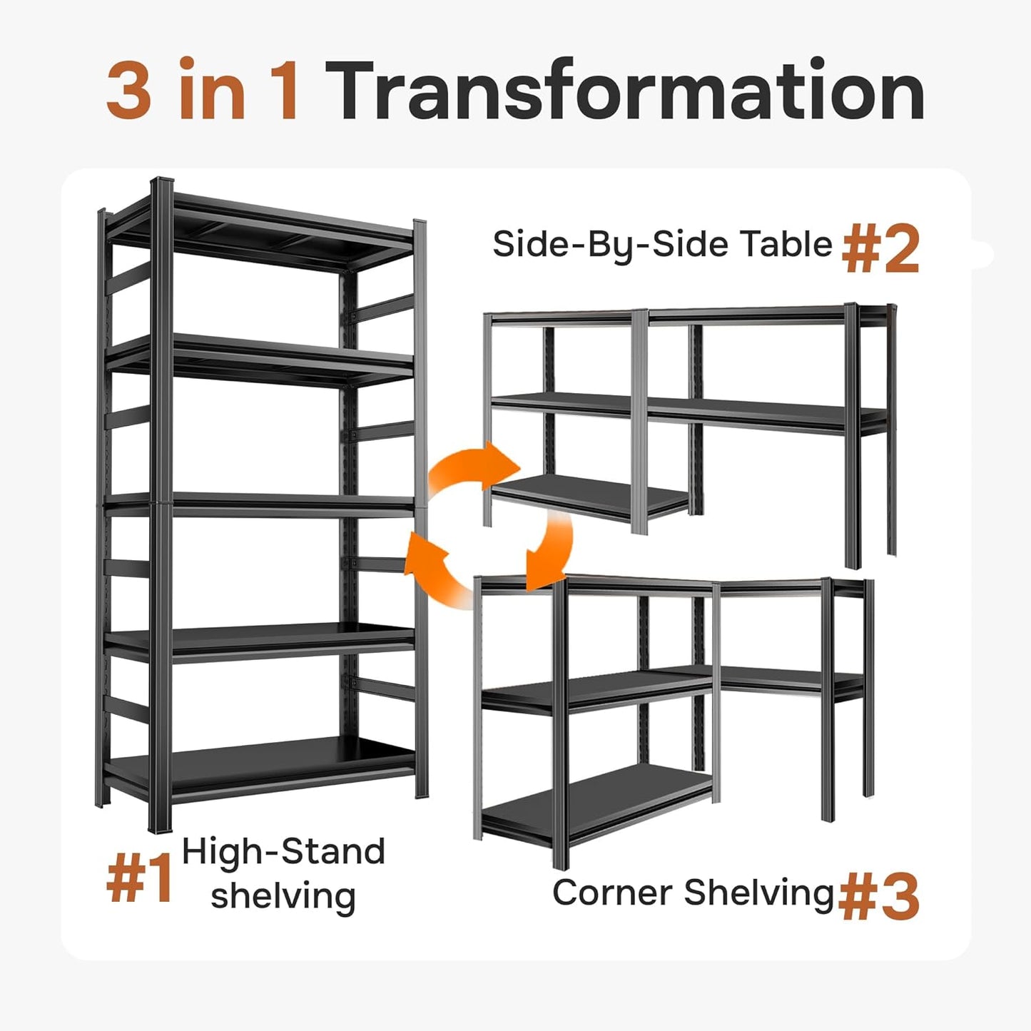 88" H Garage Shelving 5 Tier Storage Shelves Heavy Duty 3800LBS Adjustable Shelf Unit Metal Garage Shelving for Warehouse Industrial Basement, 88" H x 47" W x 24" D, Black