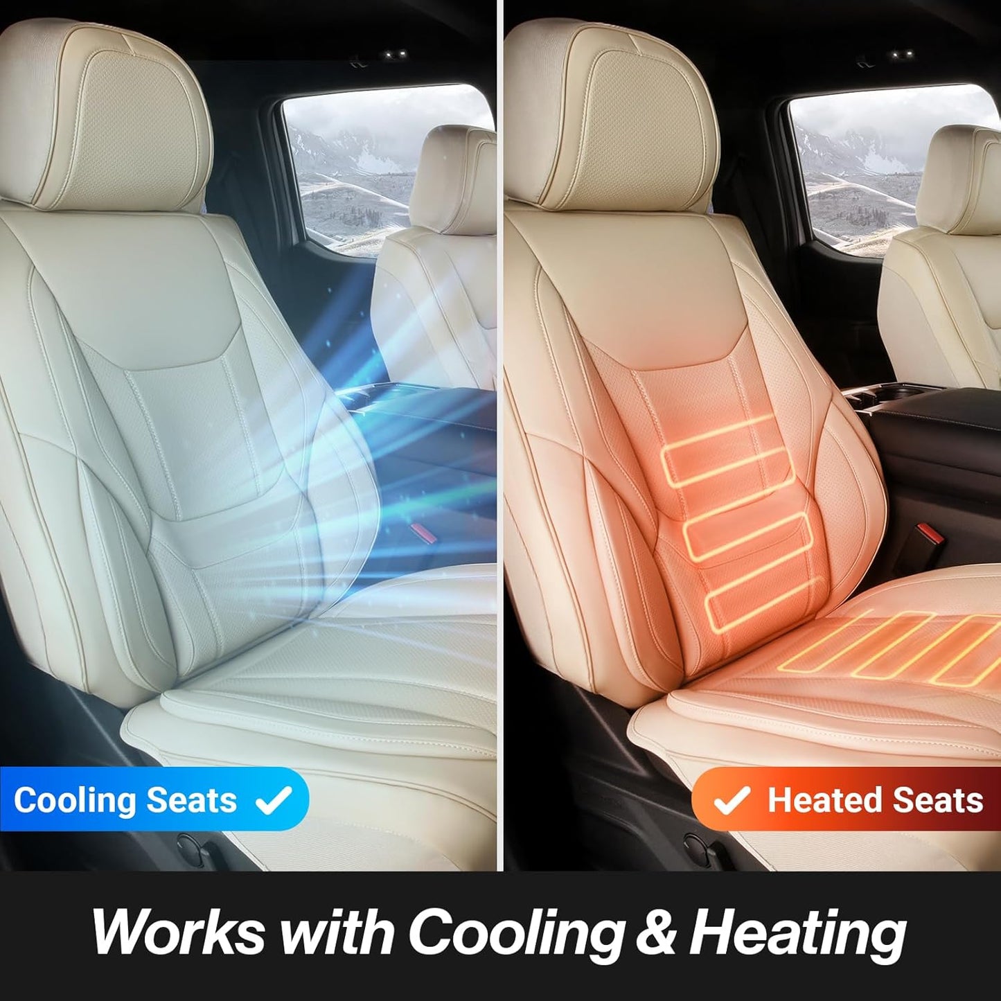 Coverland Custom Car Seat Covers Compatible with 2002-2010 Ram 1500 Quad Cab, Crew Cab - Premium Leather Non-Slip Waterproof Custom Interior Protector Full Set-Beige [See Size Chart-Size X142]