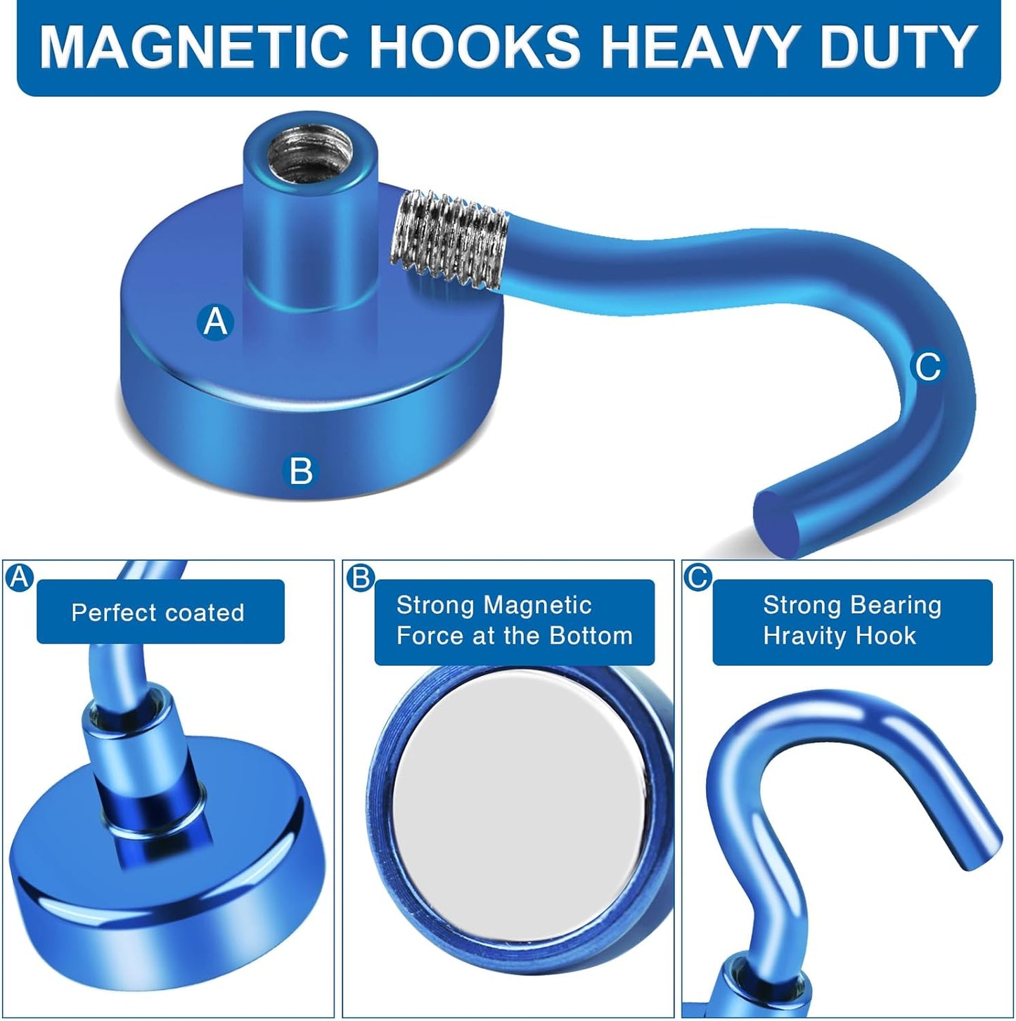 LOVIMAG Cruise Essentials, 150Lbs Cruise Door Magnets, Blue Magnet Hooks for Cruise Cabin Strong Magnetic Hooks for Hanging, Refrigerator, Celling -6 Pack