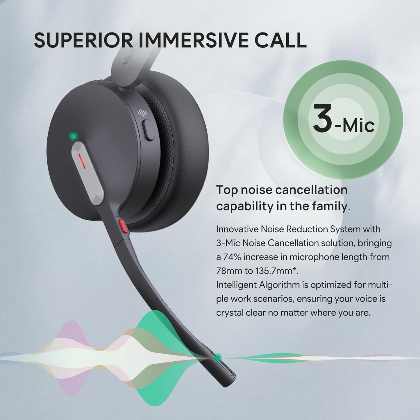 Yealink BH70 UC Wireless Bluetooth Headset with Microphone for Work, up to 35h Talking Battery, Teams UC Compatible Headsets for Computer Mobile, 147g Lightweight Headphone for Open Office 50m Range