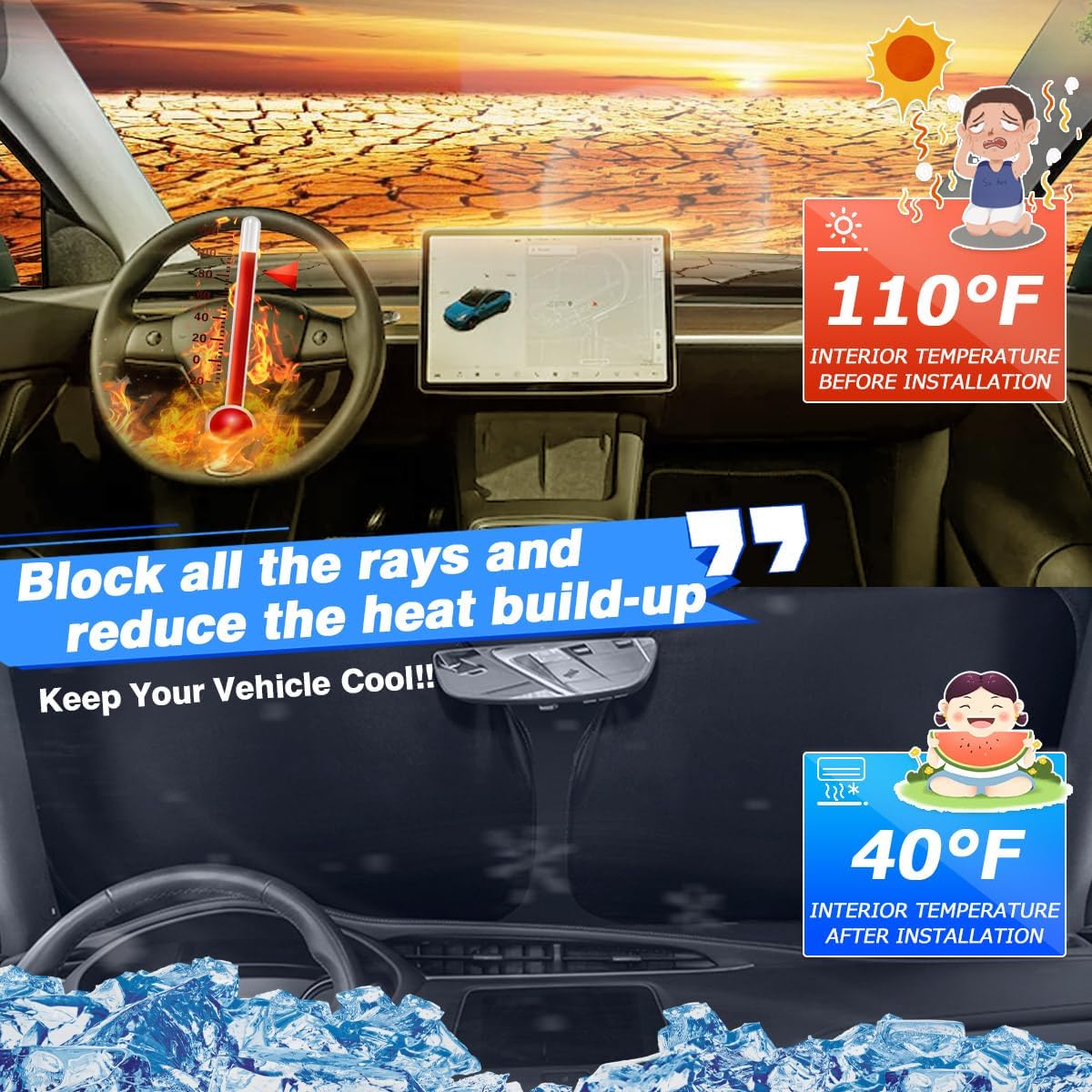 Windshield Sun Shade for 2020-2025 2026 Nissan Sentra Accessories Thicken 6-Layer Foldable Front Window Sunshade Cover Sun Visor Protector Block UV Rays Keep Vehicle Cool