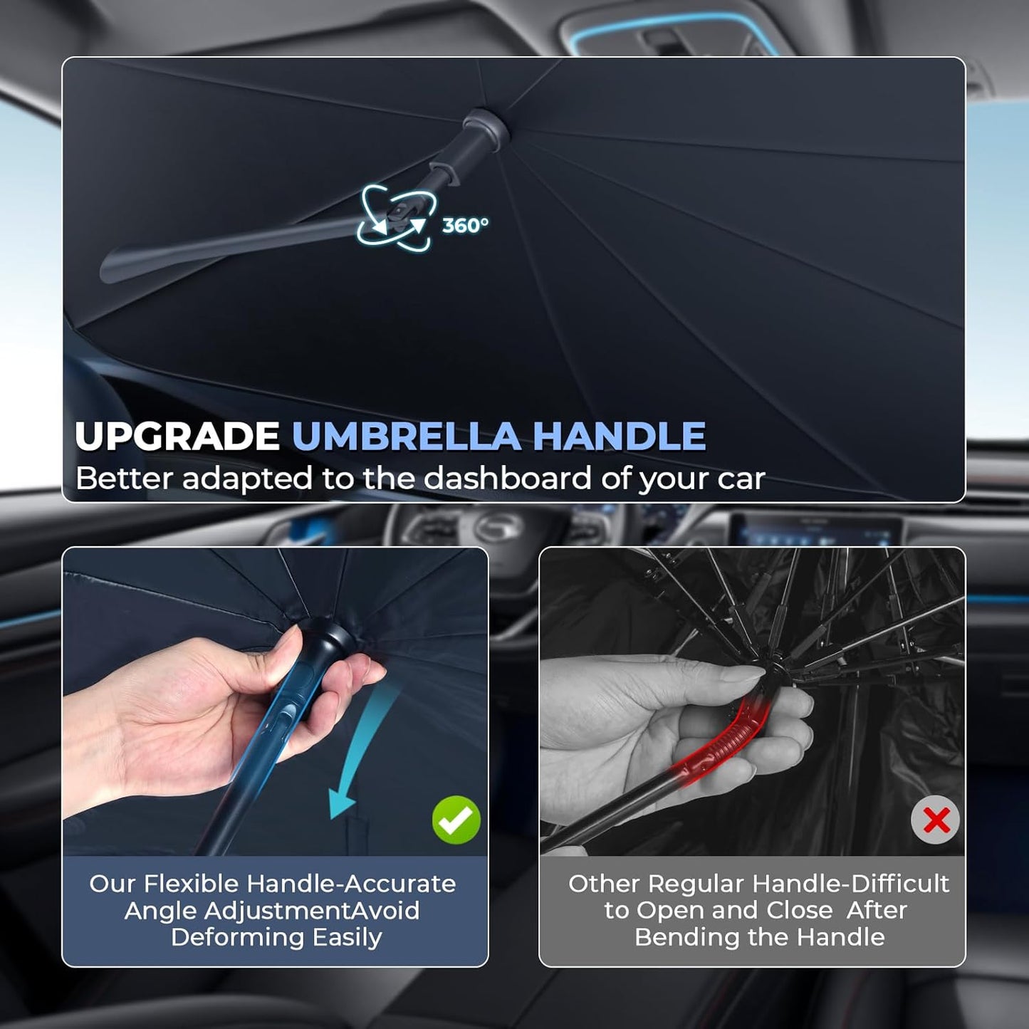 Windshield Sun Shade Umbrella Compatible with 2021-2024 Chevy Suburban Accessories: Custom Fit 240T Silver, Double Thickened, Foldable Window Sunshade, Ultimate 99% UV Blocking for L, LS, LT, RS