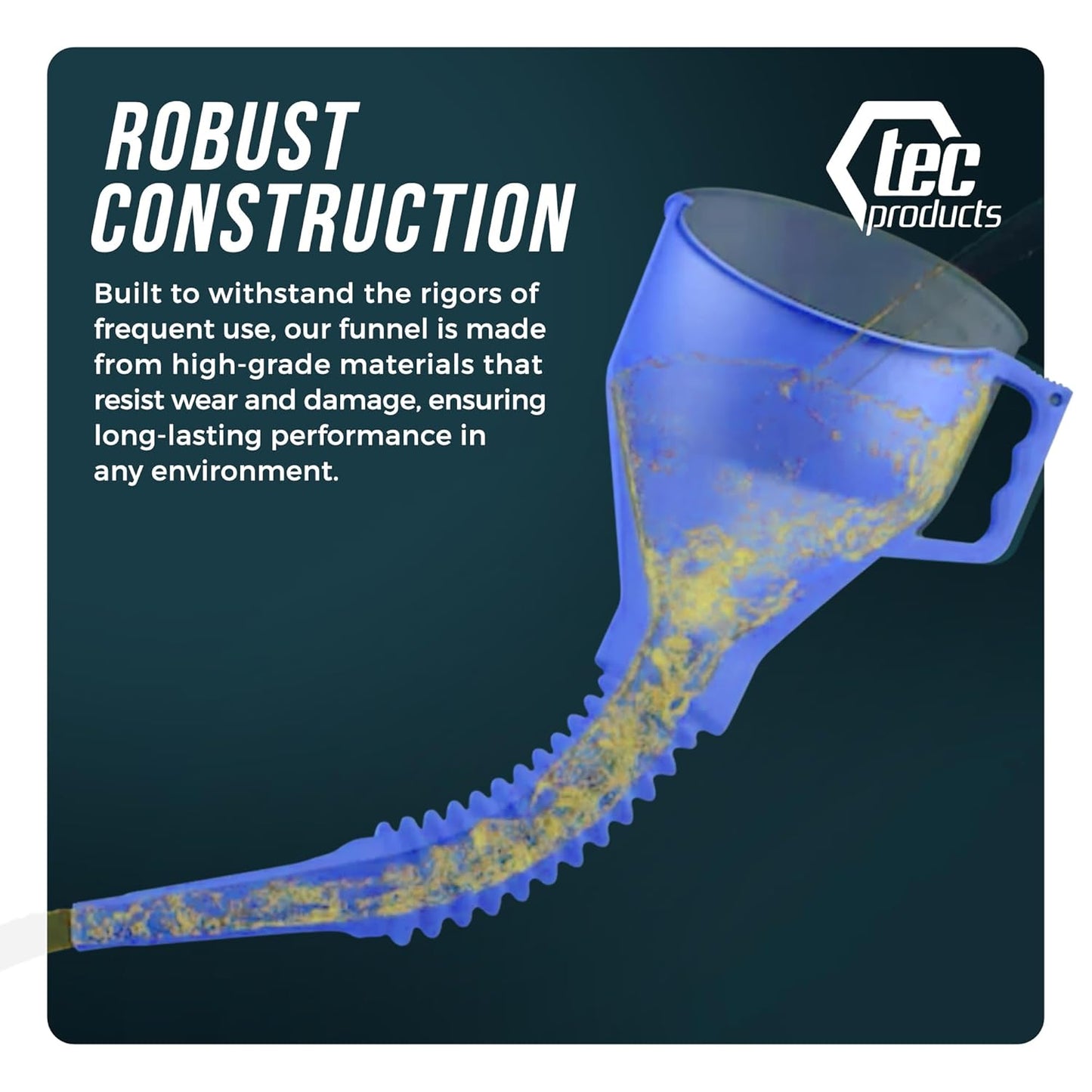 FlexAll Long Flexible Funnel for Automotive Use - Durable Nitrile Rubber - Ideal for Car Oil Change, Transmission Funnel Fluid, Diesel, Fuel, Gas - Made in USA - Blue (12 x 4 Inches)