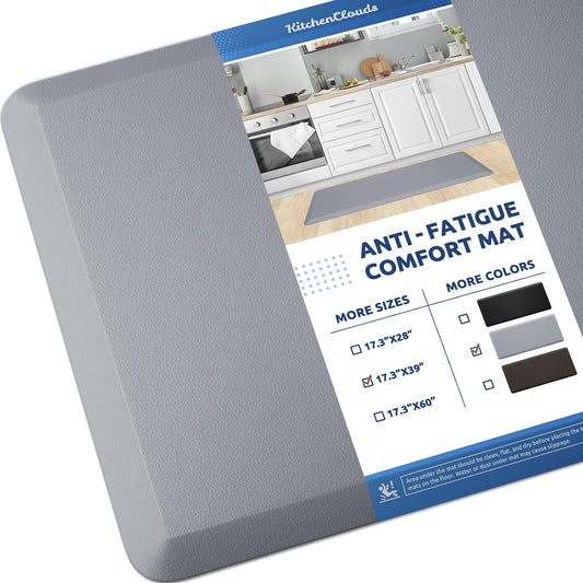 KitchenClouds Kitchen Mat Cushioned Anti Fatigue Kitchen Rug 17.3"x39" Waterproof Non Slip Kitchen Rugs and Mats Standing Desk Mat Comfort Floor Mats for Kitchen House Sink Office (Grey)