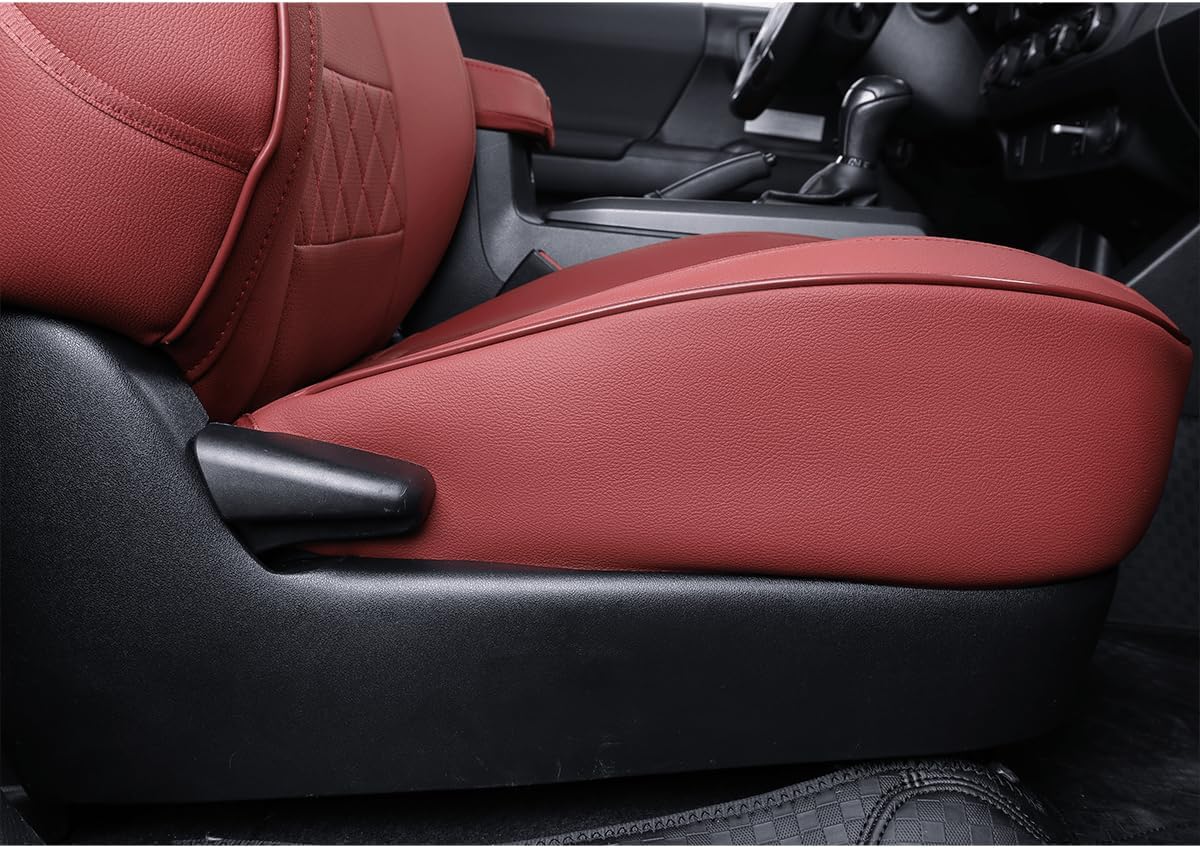 EKR Custom Fit Tacoma Car Seat Covers for Select Toyota Tacoma 2024 2025 Xtra Cab SR - Full Set,Leather(Burgundy)