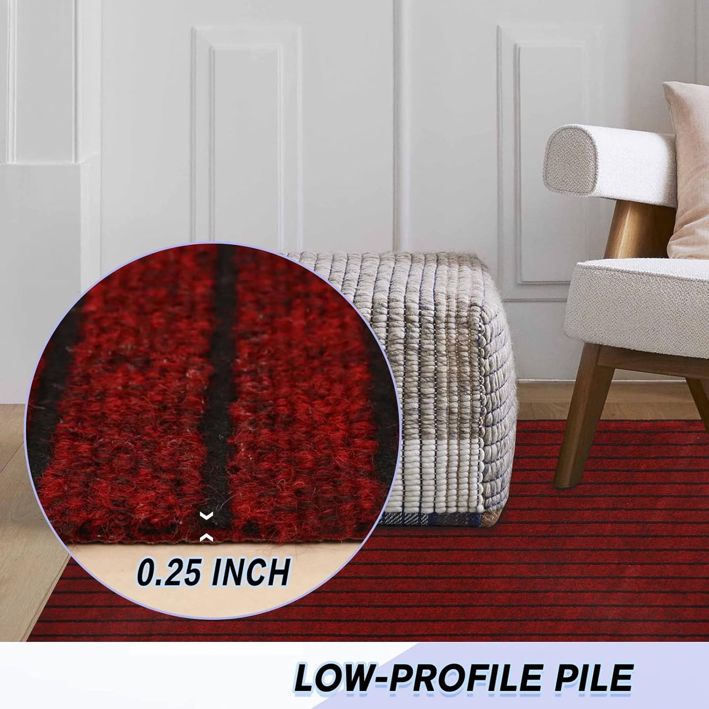 Custom Size Backed Non-Slip Area Rugs Runner, Easy Clean, Waterproof Runner Rugs for Hallway Entryway, Kitchen, Laundry, 2FT x 55FT, Red Stripe