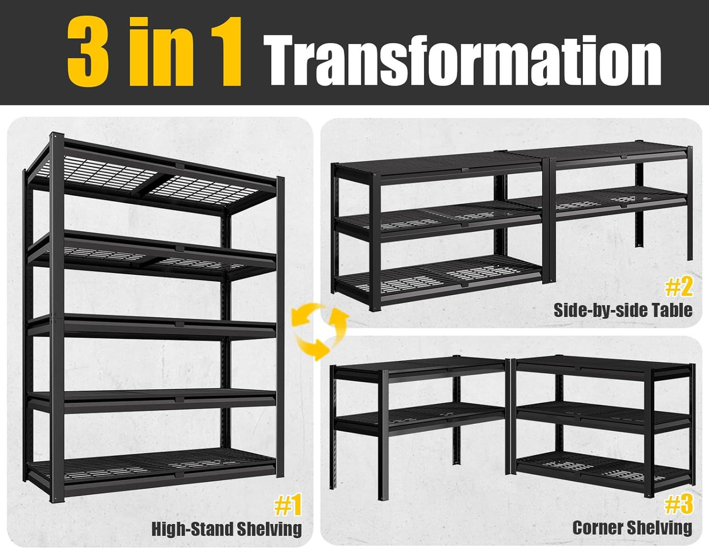 PrimeZone 72" H X 48" W X 18" D Heavy Duty Garage Shelving 5 Tier 2500 LBS Storage Shelves Adjustable Industrial Metal Wire Shelf Unit for Garage,Basement,Pantry,Warehouse,Commercial