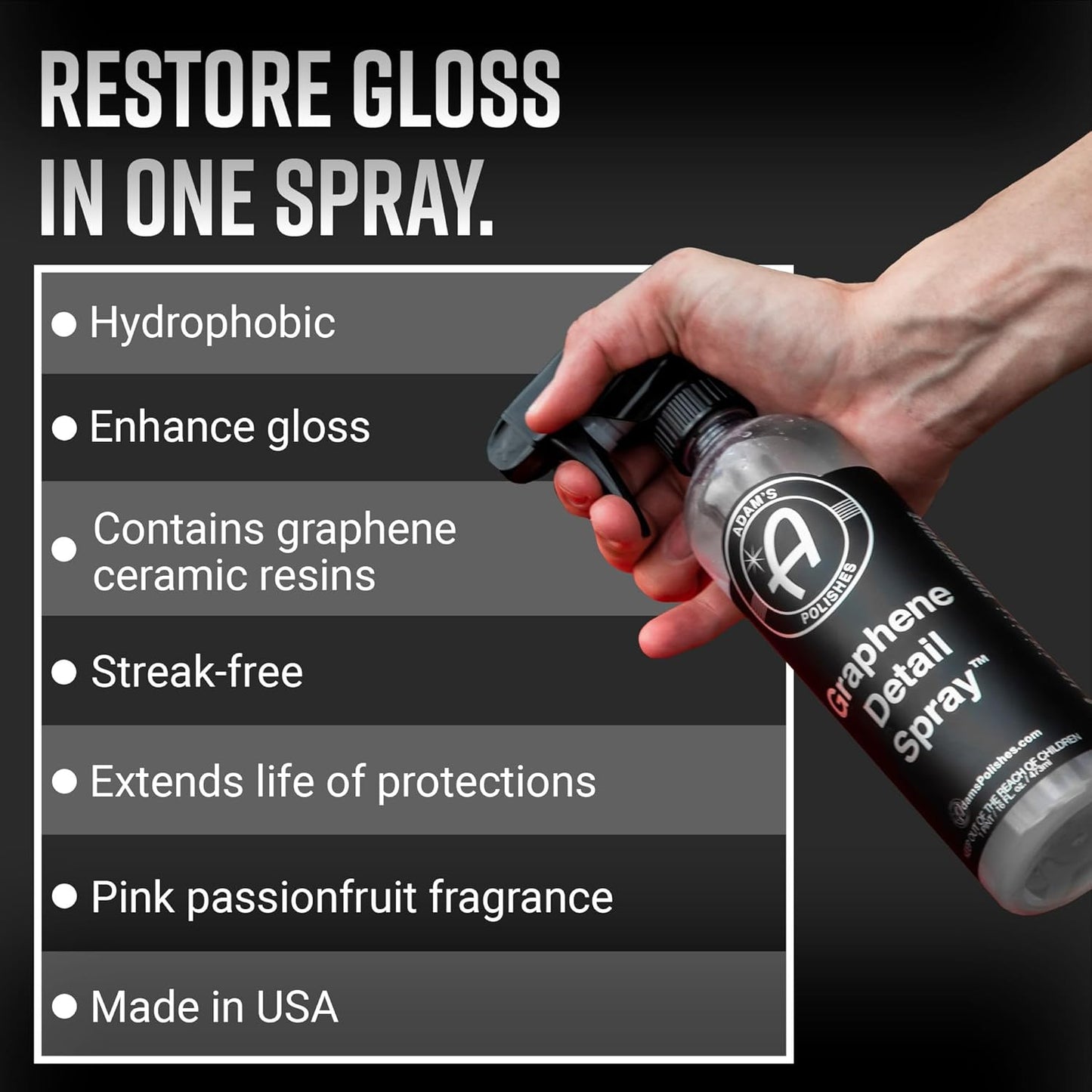 Adam's Polishes Graphene Detail Spray (Gallon) - Extend Protection of Waxes, Sealants, & Coatings | Waterless Detailer Spray For Car Detailing | Clay Bar, Drying Aid, Add Ceramic Graphene Protection