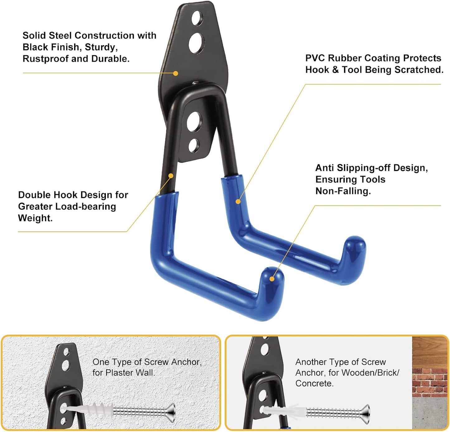 Steel Garage Hooks Wall Tool Organizer, 8 Pack Garage Storage Hook Heavy Duty Utility Storage Hangers Blue for Ladders, Ropes, Garden Tools
