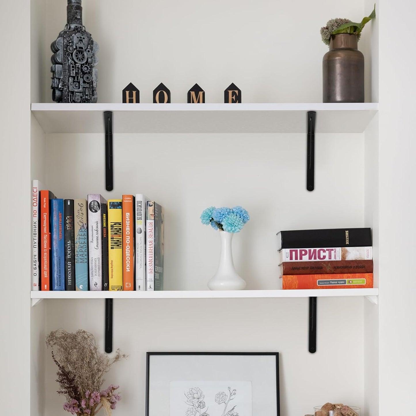 40 Pack L12 x H 8" Black Heavy Duty Shelf Brackets with Screws Metal Shelf Brackets Shelf Support Angle Brackets for Shelves L Brackets Heavy Duty Floating Shelf