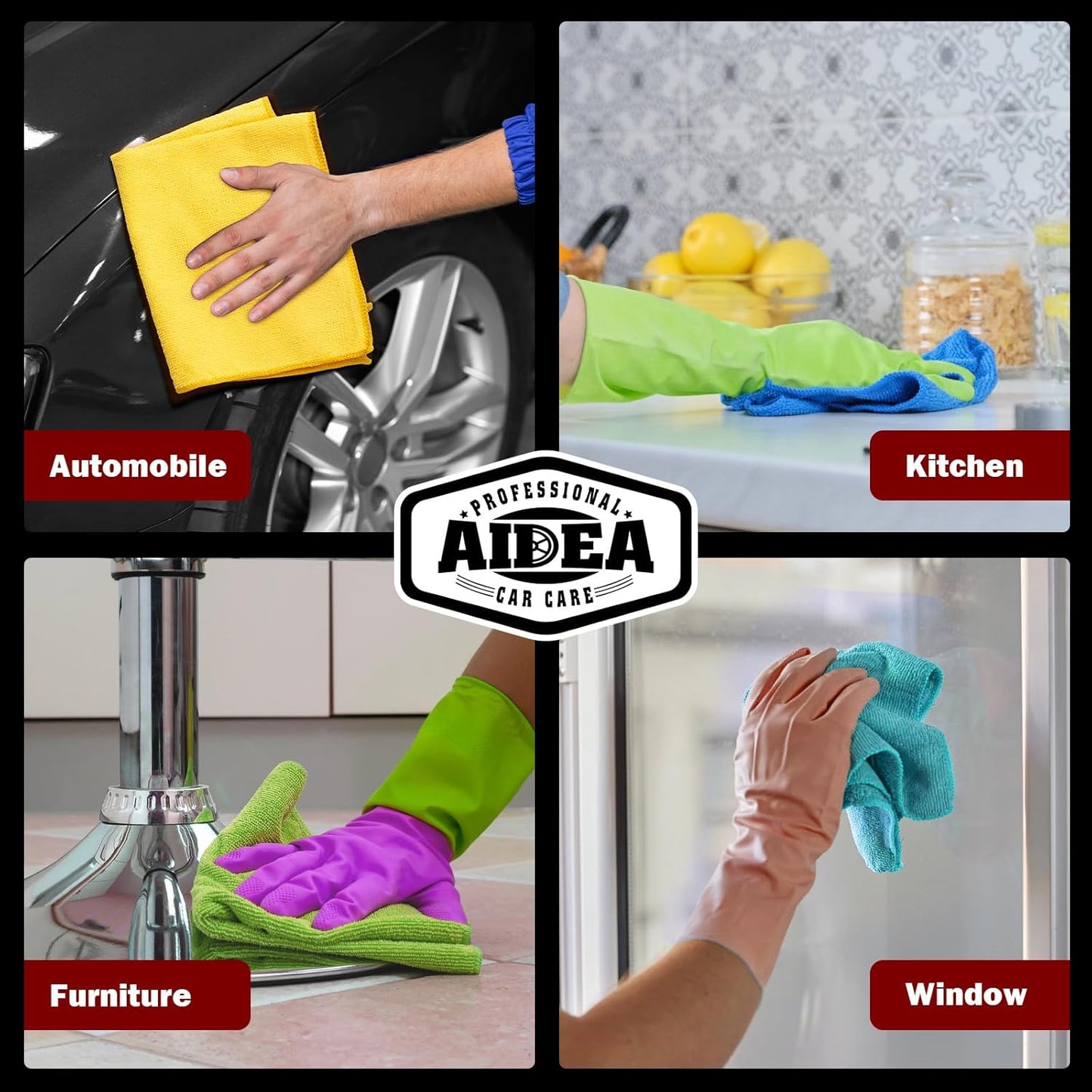 AIDEA Microfiber Car Cloths - 50 Pack Premium Absorbent Cleaning Towels for Cars, SUVs, House, Kitchen, Window, Gifts (12in x 12in)