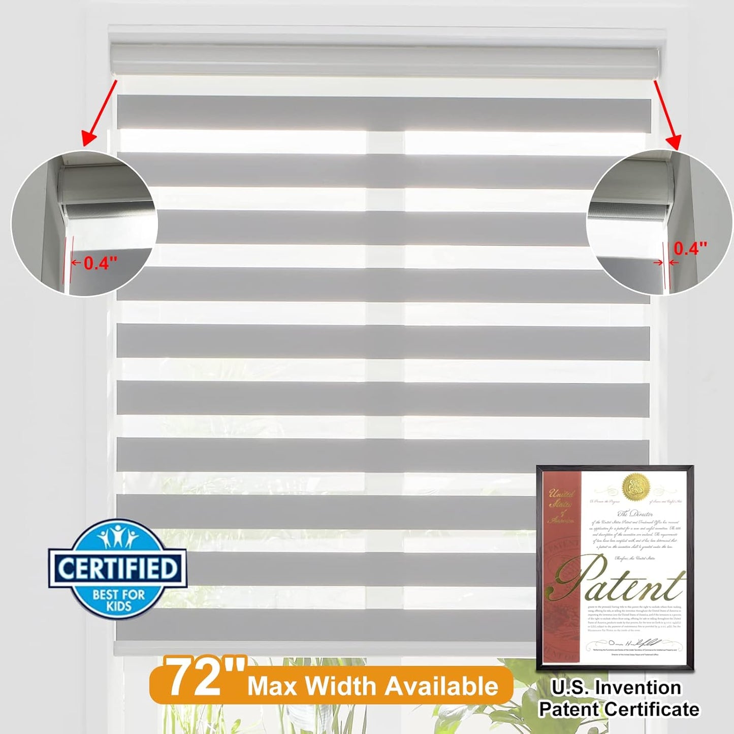 Persilux Cordless Zebra Blinds for Windows Free-Stop Roller Window Shades (22" W X 64" H, Grey) Dual Layer Light Control for Day and Night, Light Filtering Sheer Shades for Home, Easy to Install