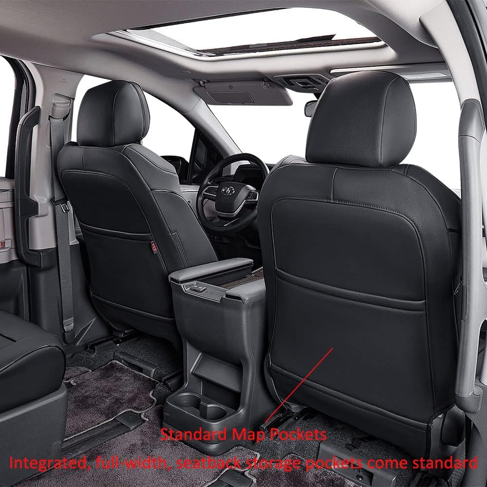 EKR Sienna Seat Covers for 2011-2020 Toyota Sienna LE,XLE, SE,XLE Premium 2nd Row 4/2/4 Split,8 Seats,Waterproof Car Seat Cover Full Set,Car Seat Protectors- Three Row,Leather(Black)