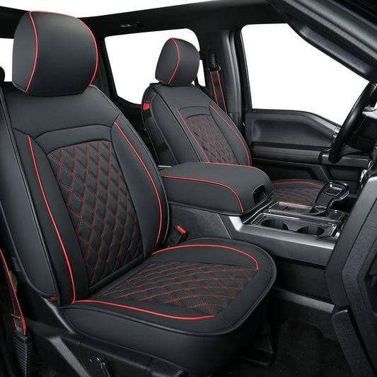 LUCKYMAN CLUB F150 Seat Covers Fit for 2010-2014 F150 SuperCrew with Waterproof Faux Leather(Full Set, Black&Red)