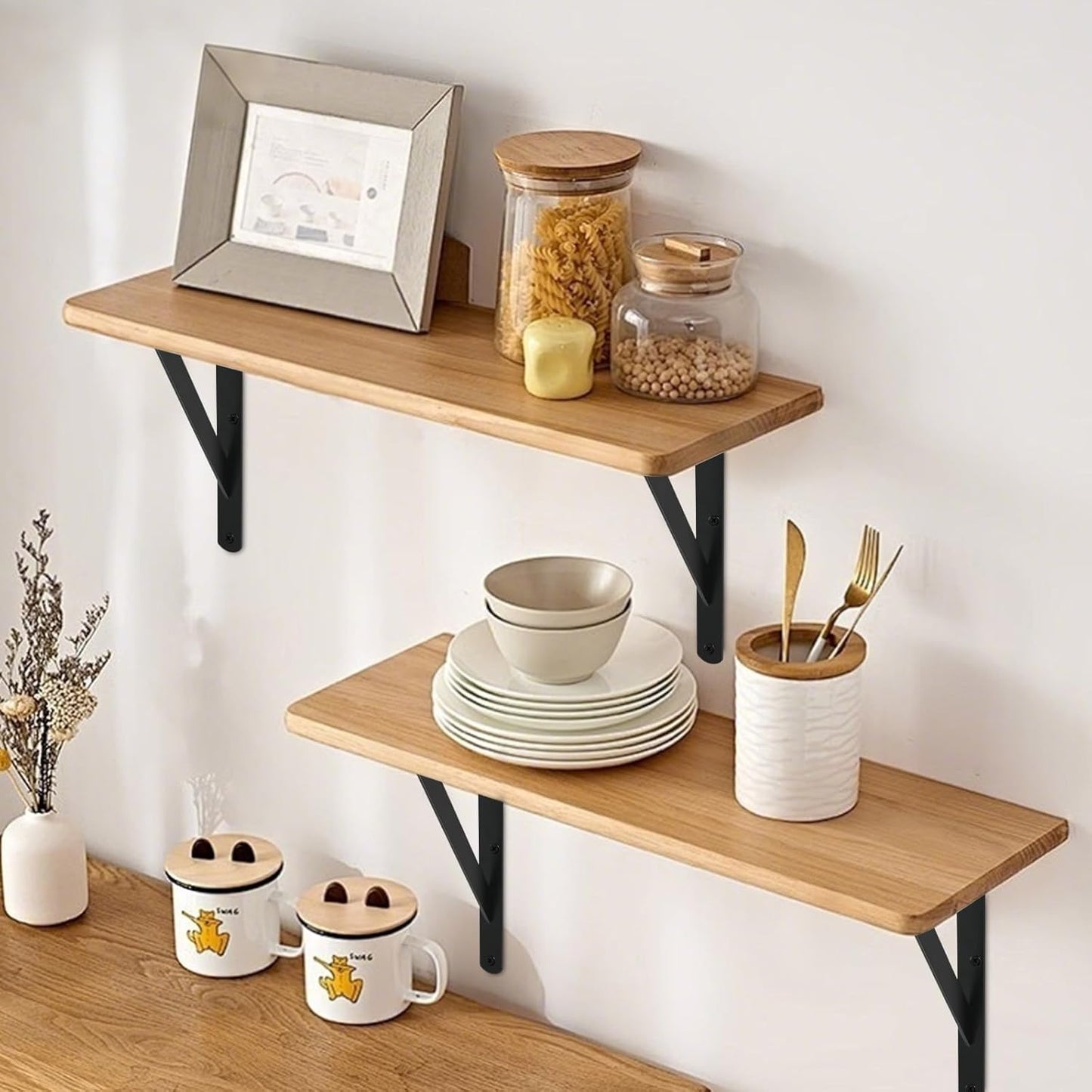 16 Pack L12 x H 8" Black Heavy Duty Shelf Brackets with Screws Metal Shelf Brackets Shelf Support Angle Brackets for Shelves L Brackets Heavy Duty Floating Shelf