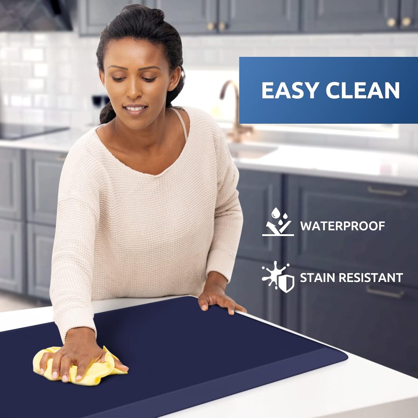KitchenClouds Kitchen Mat Cushioned Anti Fatigue Kitchen Rug 17.3"x39" Waterproof Non Slip Kitchen Rugs and Mats Standing Desk Mat Comfort Floor Mats for Kitchen House Sink Office (Blue)