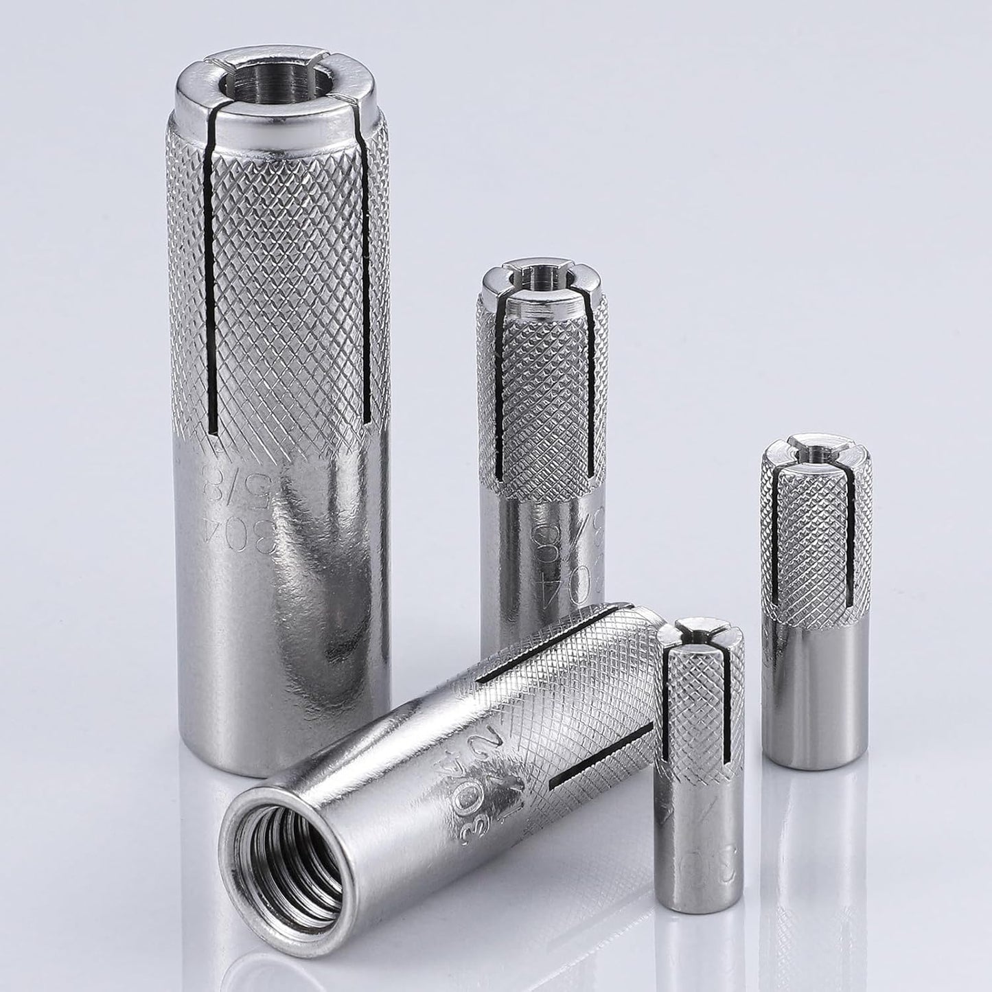 Wensilon(20 pcs) 3/8"-16 Premium Stainless Steel Drop in Anchors Assortment, Knurled Drop-in-Anchor for Solid Concrete, Internal Forced Expansion Screw Bolts