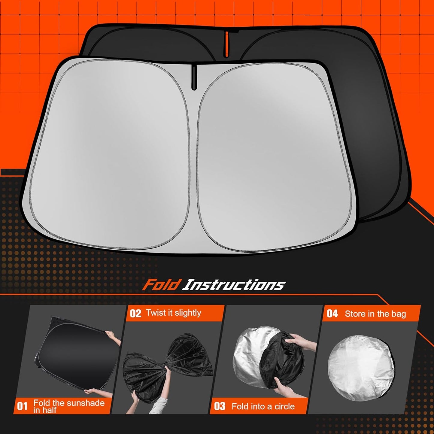 Custom Fit Windshield Sun Shade for Infiniti Q50 2014-2024 - Full Coverage, 210T Reflective Fabric, Double-Layer Design - Blocks 99% UV Rays, Keeps Car Cool, Easy to Install and Store