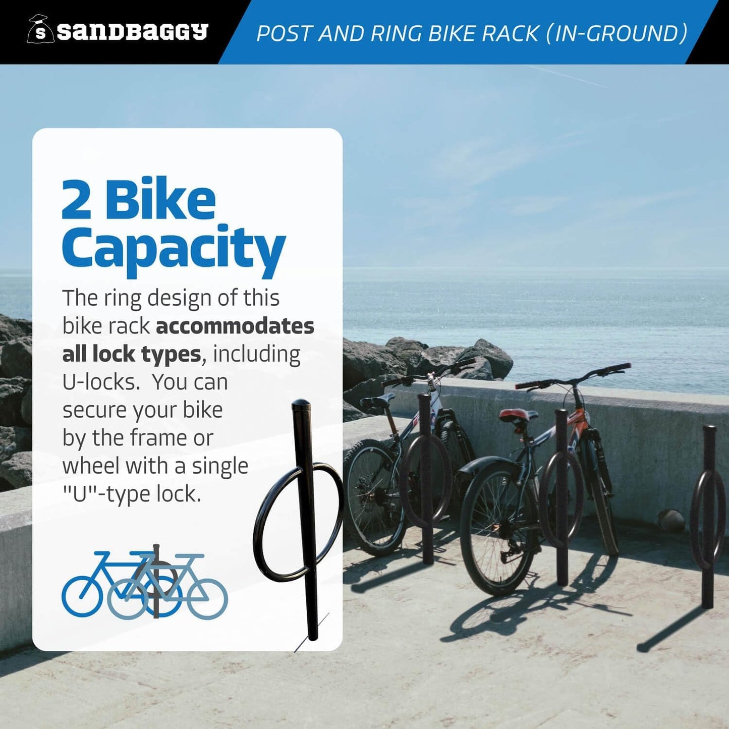 Sandbaggy Post and Ring Rack - In Ground - Commercial Outdoor Bike Parking & Storage Racks (Red, 10)