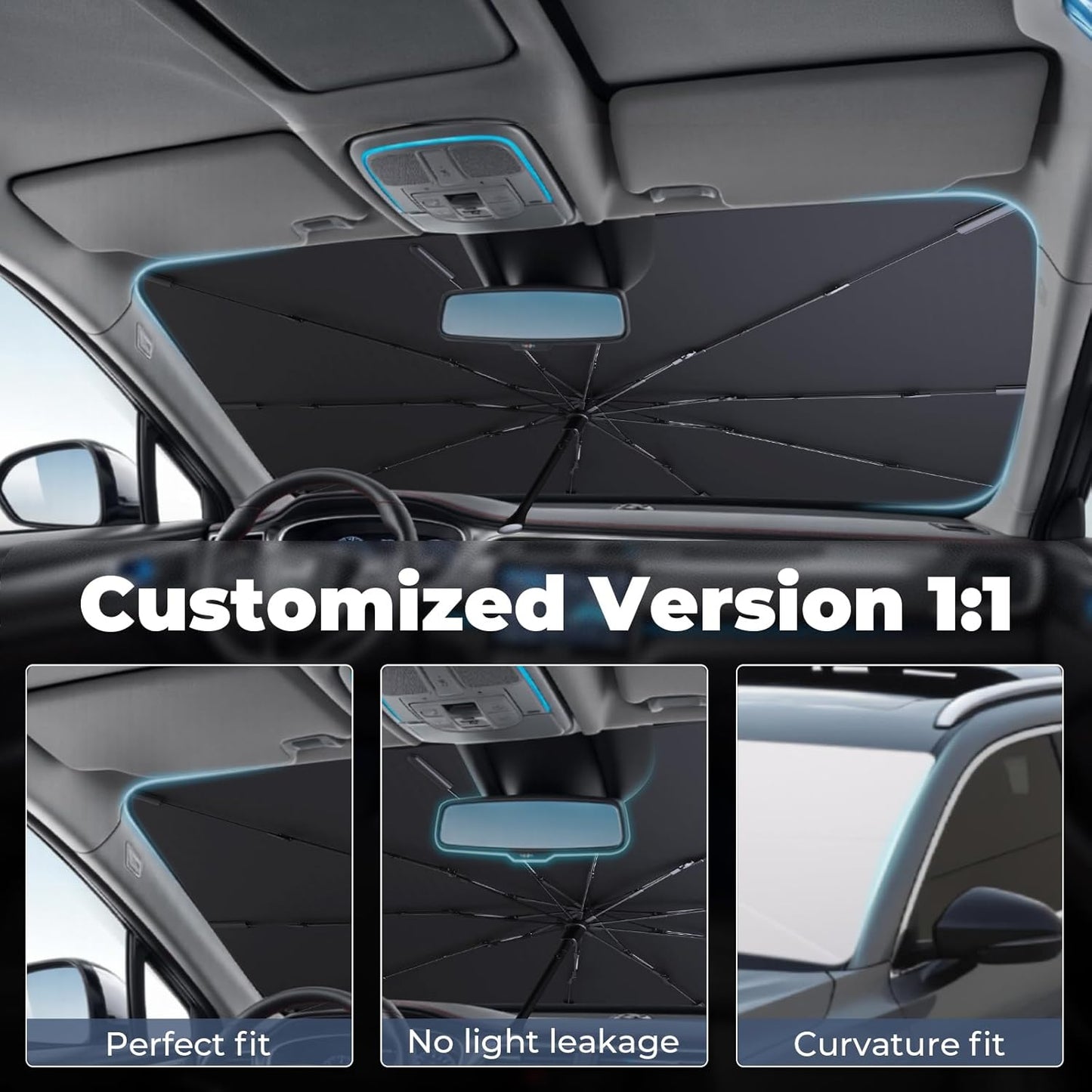 Windshield Sun Shade Umbrella: for Toyota Camry-2018-2024 2025 - Front Car Window Shades - Foldable Camry SE XSE LE XLE Hybrid Sunshades Block UV Keep Cool