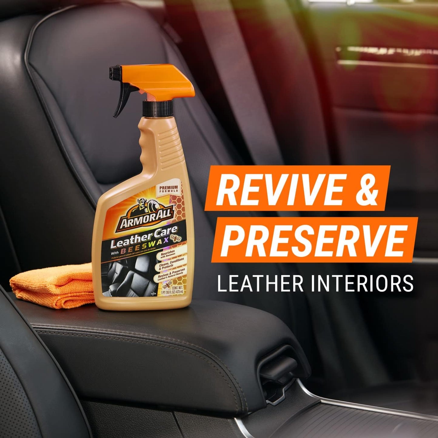 Armor All Car Leather Cleaner Spray, Beeswax Leather Care Spray for Cars, Trucks, Motorcycles, 16 Oz Each (Pack of 2)