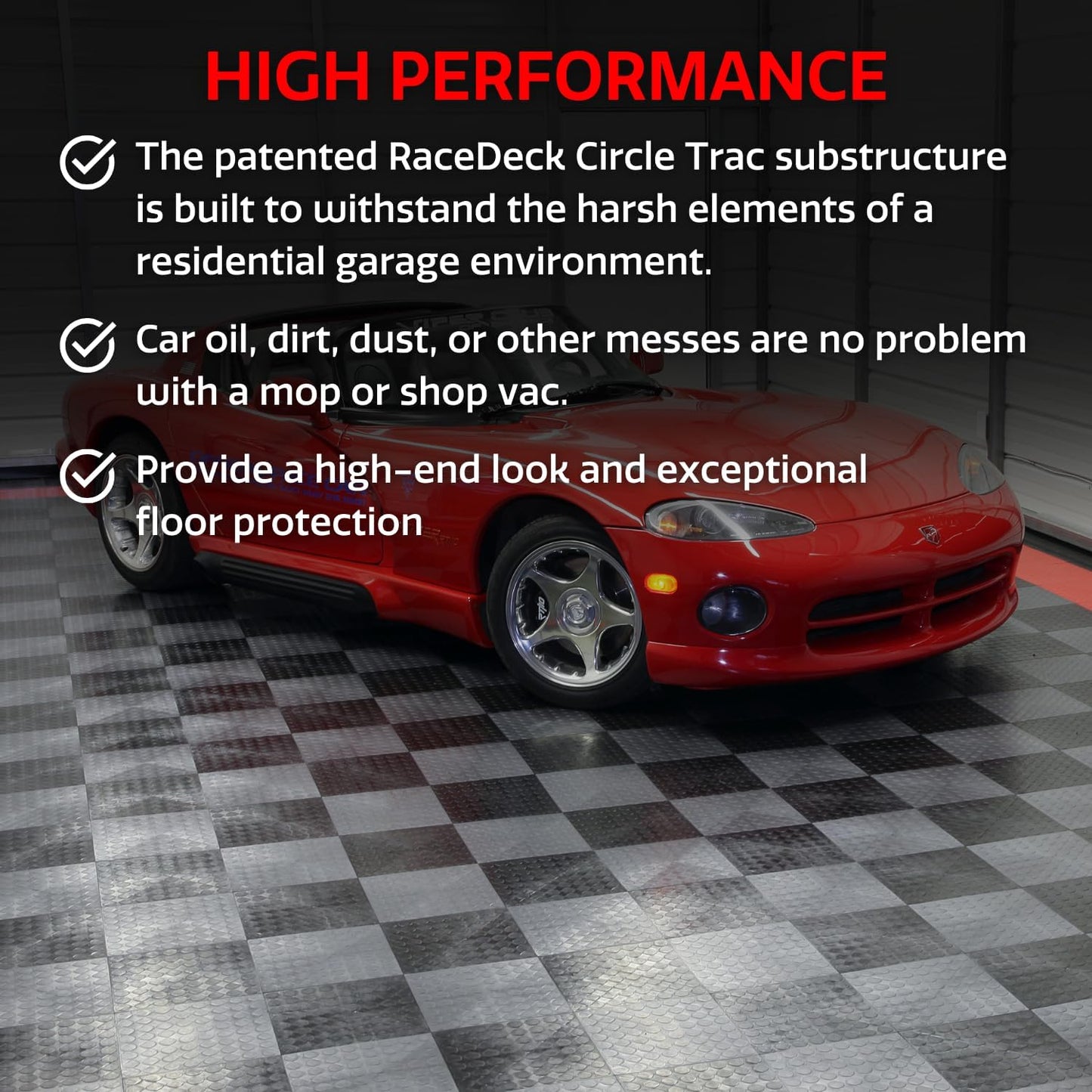 Big Floors RaceDeck CircleTrac, Interlocking Non-Slip Garage Flooring Tile, Durable, Modular, Heavy-Duty Copolymer, Easy Install (Black, 24 Pack of 12 x 12" Tiles)