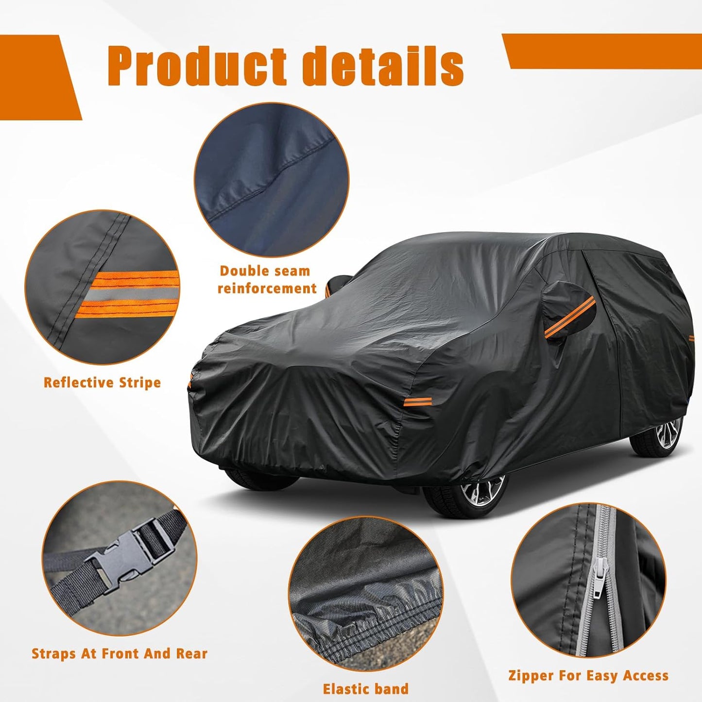 Kayme 7 Layers SUV Car Cover Custom Fit for Hyundai Santa Fe (2006-2025) Waterproof All Weather for Automobiles, Outdoor Full Cover Rain Sun UV Protection.Black