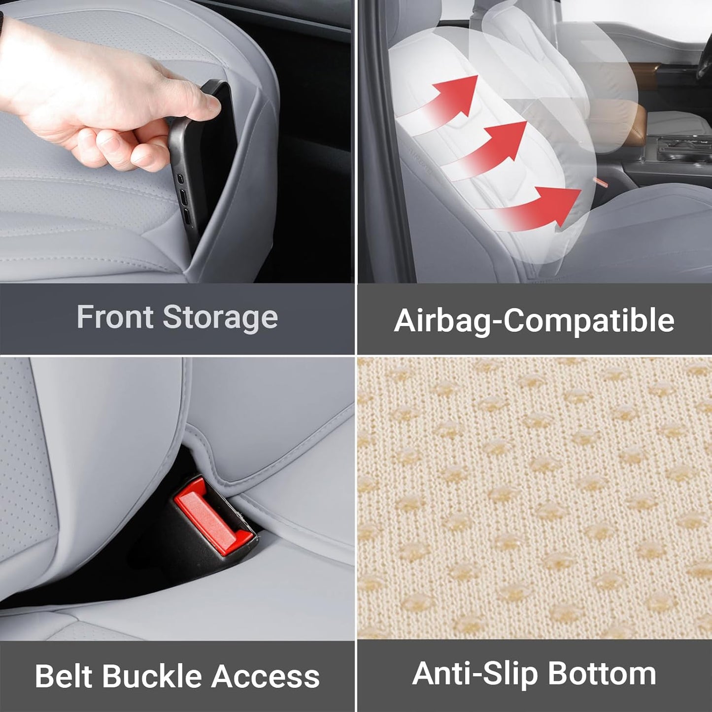Coverland Custom Car Seat Covers Compatible with Sierra 1500 2500HD, Silverado 1500 - Premium Leather Non-Slip Memory Foam Waterproof Interior Protector Full Set-Gray [See Size Chart-Size X108]
