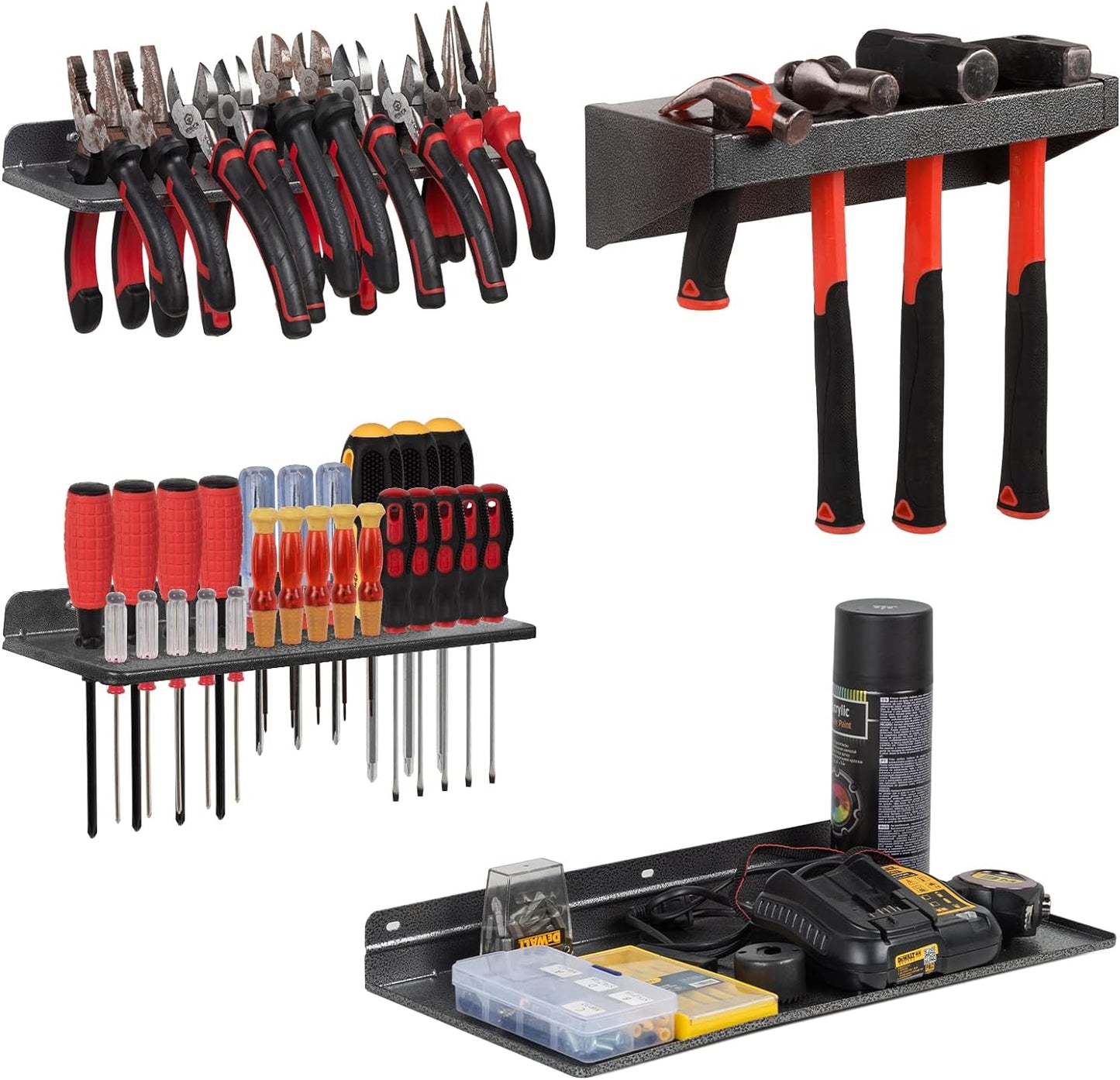 Screwdriver Organizer, Metal Plier Organizer Hammer Rack Screwdriver Holder Hand Tool Organizer and Storage Rack Wall Mount for Garage Workshop Workbench - 4 Pack