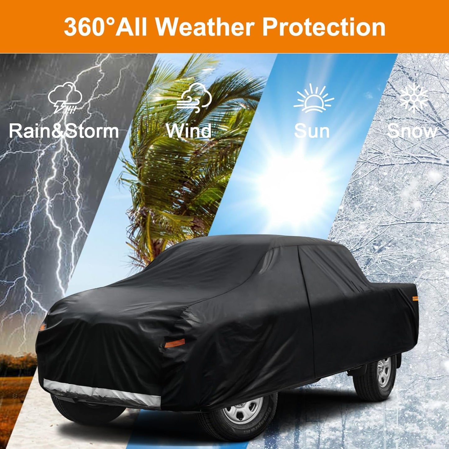 Kayme Truck Cover Custom Fit Dodge Ram 1500(2009-2025) Quad Cab Short Bed. Full Exterior Heavy Duty Outdoor Pickup Truck Car Cover Waterproof All Weather.Car Tarp for Wind Sun Dust Protection.Black