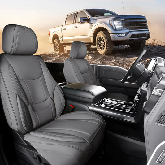 Coverland Custom Car Seat Covers Compatible with F150, Frontier, Sierra, Silverado 2500HD - Premium Leather Non-Slip Waterproof Interior Protector Front Seat-Dark Gray [See Size Chart-Size A12]