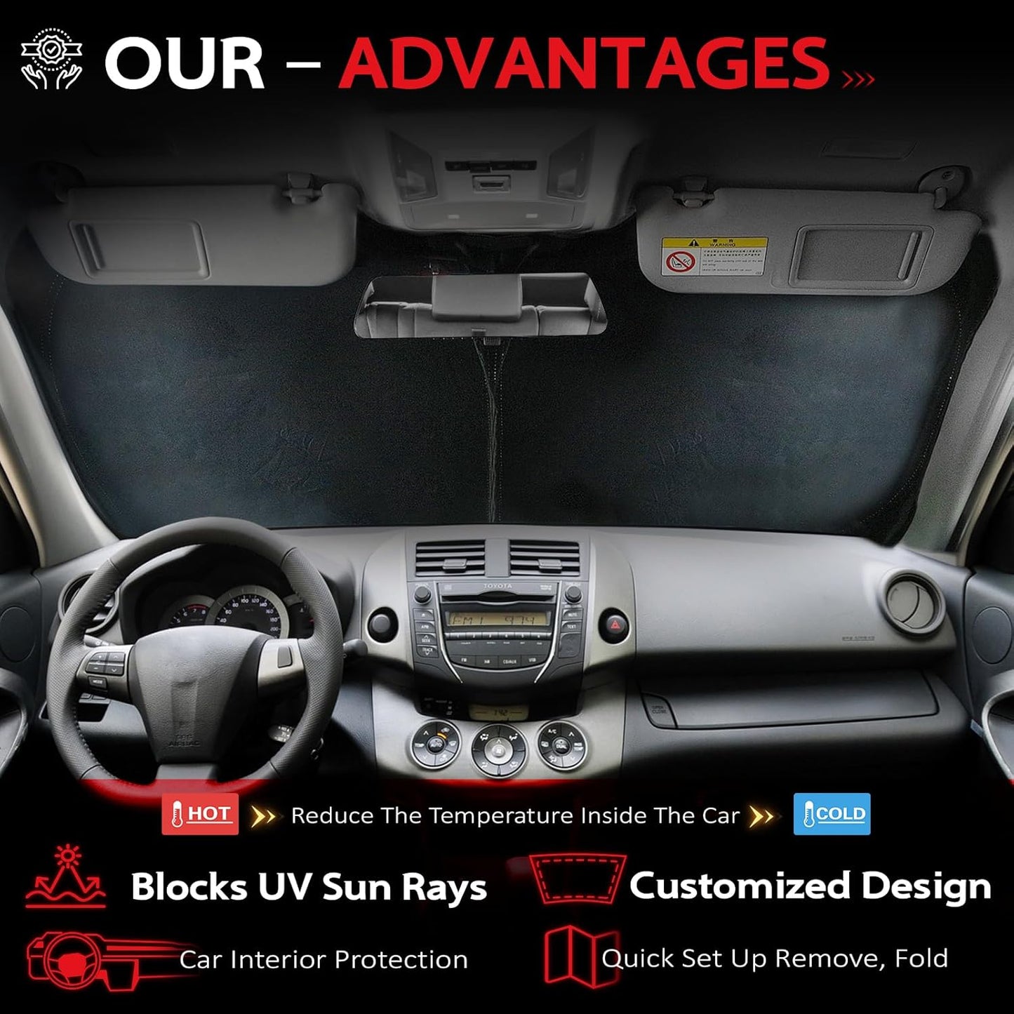 KAYZT Windshield Sun Shade for 2012-2018 Ford Focus S, RS, ST, SE, SEL, Titanium, Electric Sedan Hatchback Foldable Sunshade Front Window Custom Fit Car Accessories