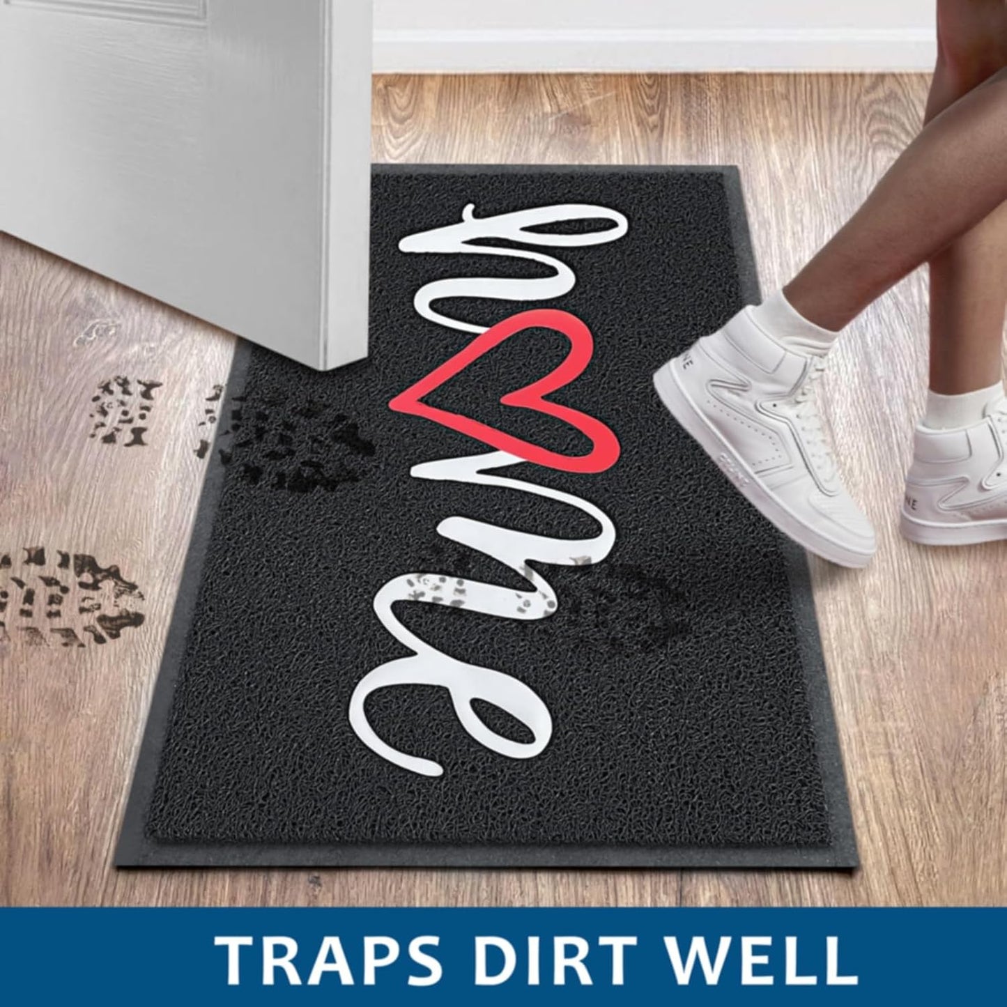 EARTHALL Door Mat Outside Inside Home Doormat, 32"x20", Durable Floor Mat Non Slip Mat Ultra Absorb Mud Easy Clean Front Doormat for Garage, Entryway, Patio, High Traffic Areas, Black