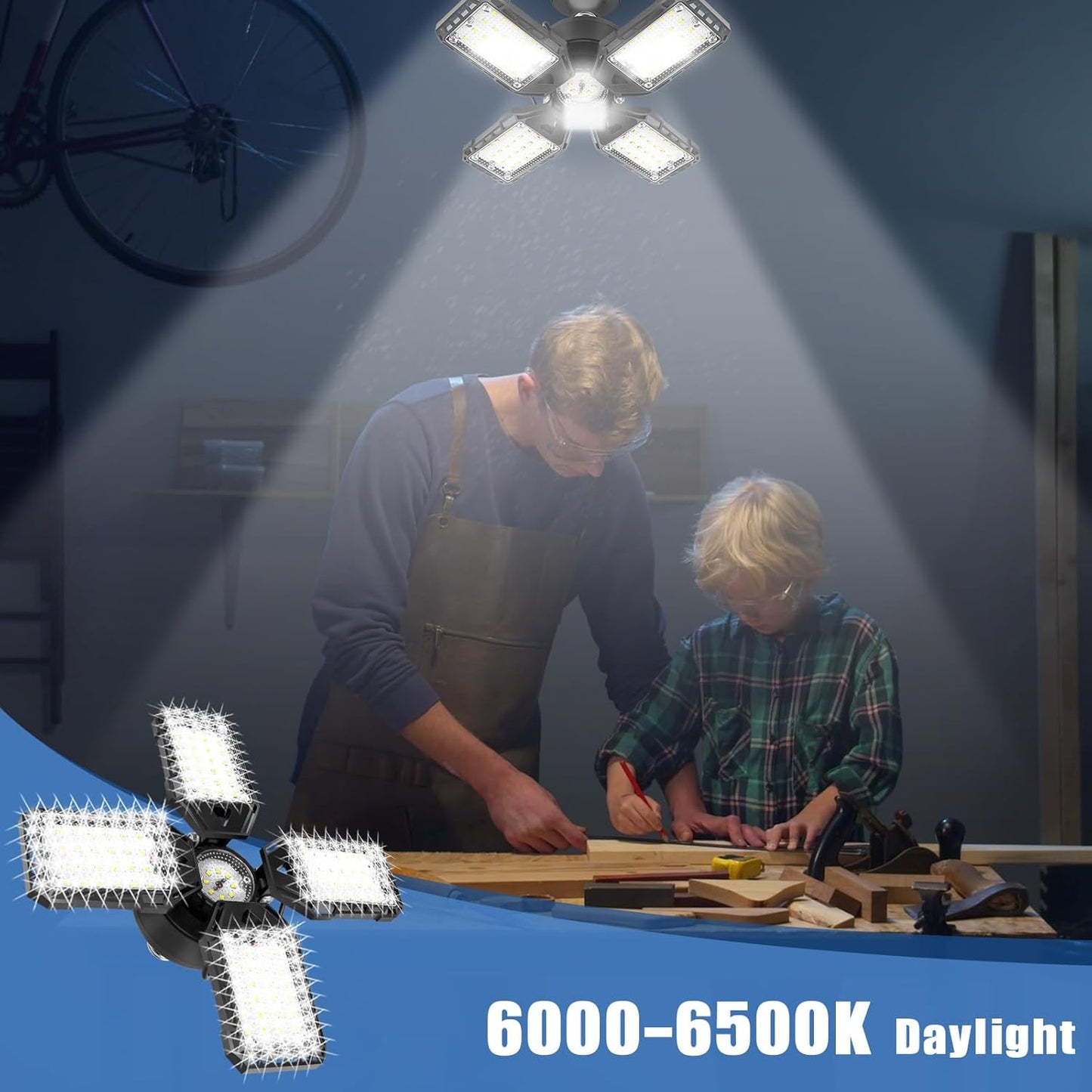 LED Garage Lights Bulb 2 Pack - 120W, 12000LM 6500K Led Shop Light with 4+1 Deformable Panels, Basement Barn Light, E26/E27 for Warehouse, Shop