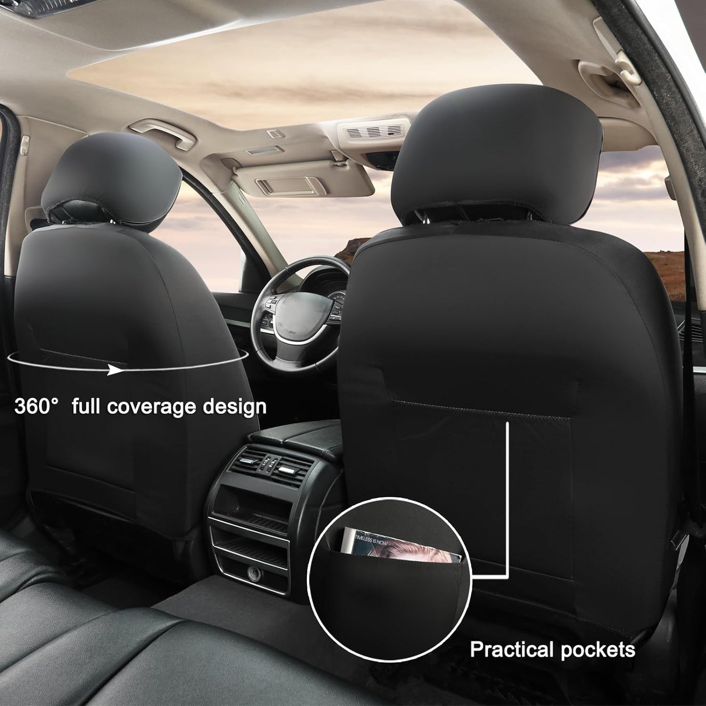 GIANT PANDA Front Car Seat Cover Custom Fit Toyota, 3D Air Mesh Car Seat Covers for Toyota Rav4 Camry Highlander Corolla Prius (Black) 2-Pack