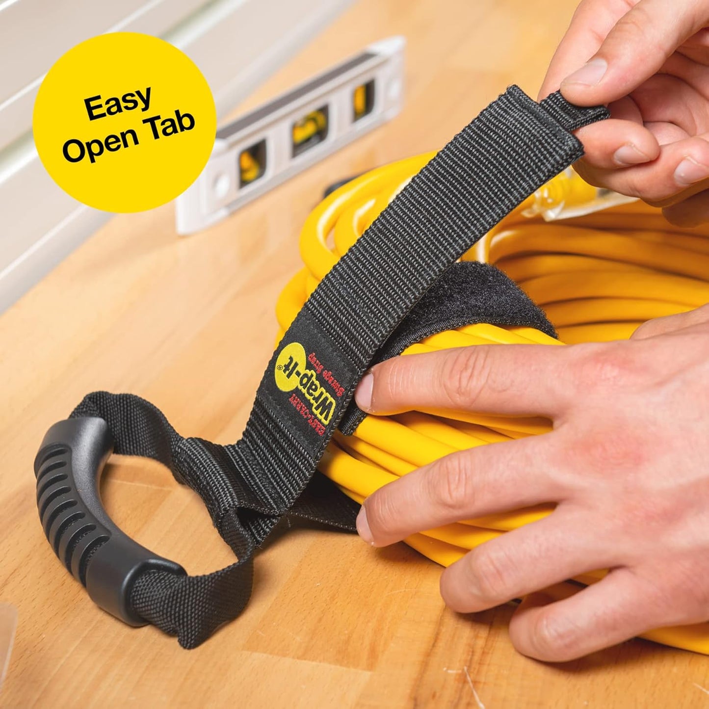 Wrap-It Storage Easy-Carry Straps - Assorted 3-Pack Black – Hook and Loop Straps with a Carrying Handle for Garden Hose, Extension Cord, Cable, Garage, Boat, RV Accessories Organization