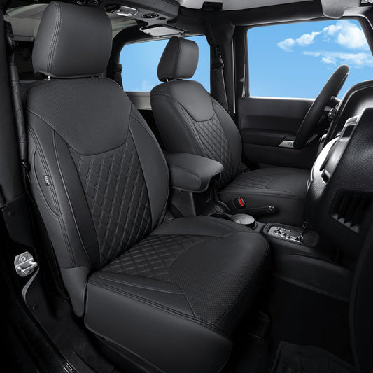 GIANT PANDA Customized Front Car Seat Covers for Jeep Wrangler JK 2/4 Door Sahara Sport Rubicon Unlimited Altitude 2013 2014 2015 2016 2017,Faux Leather - (Black)