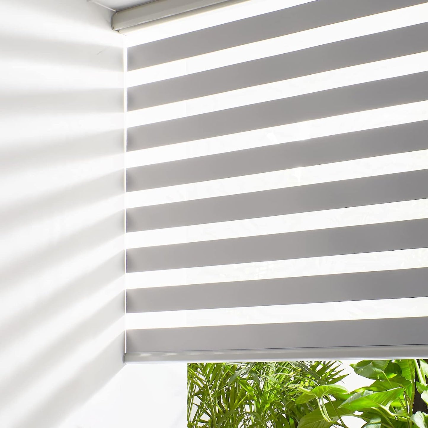Persilux Cordless Zebra Blinds for Windows (36" W X 72" H, Grey) Free-Stop Windows Shades Dual Layer Light Control for Day and Night, Light Filtering Sheer Shades for Home, Easy to Install