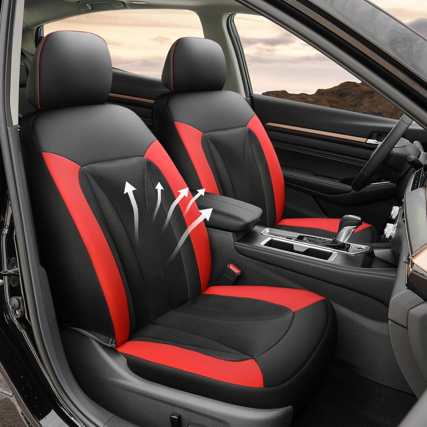 GIANT PANDA Front Seat Cover for Nissan, 3D Air Mesh Car Seat Covers Custom Fit Nissan Rogue Altima Sentra Versa Kicks Frontier Murano Pathfinder Maxima (Red 2-Pack)