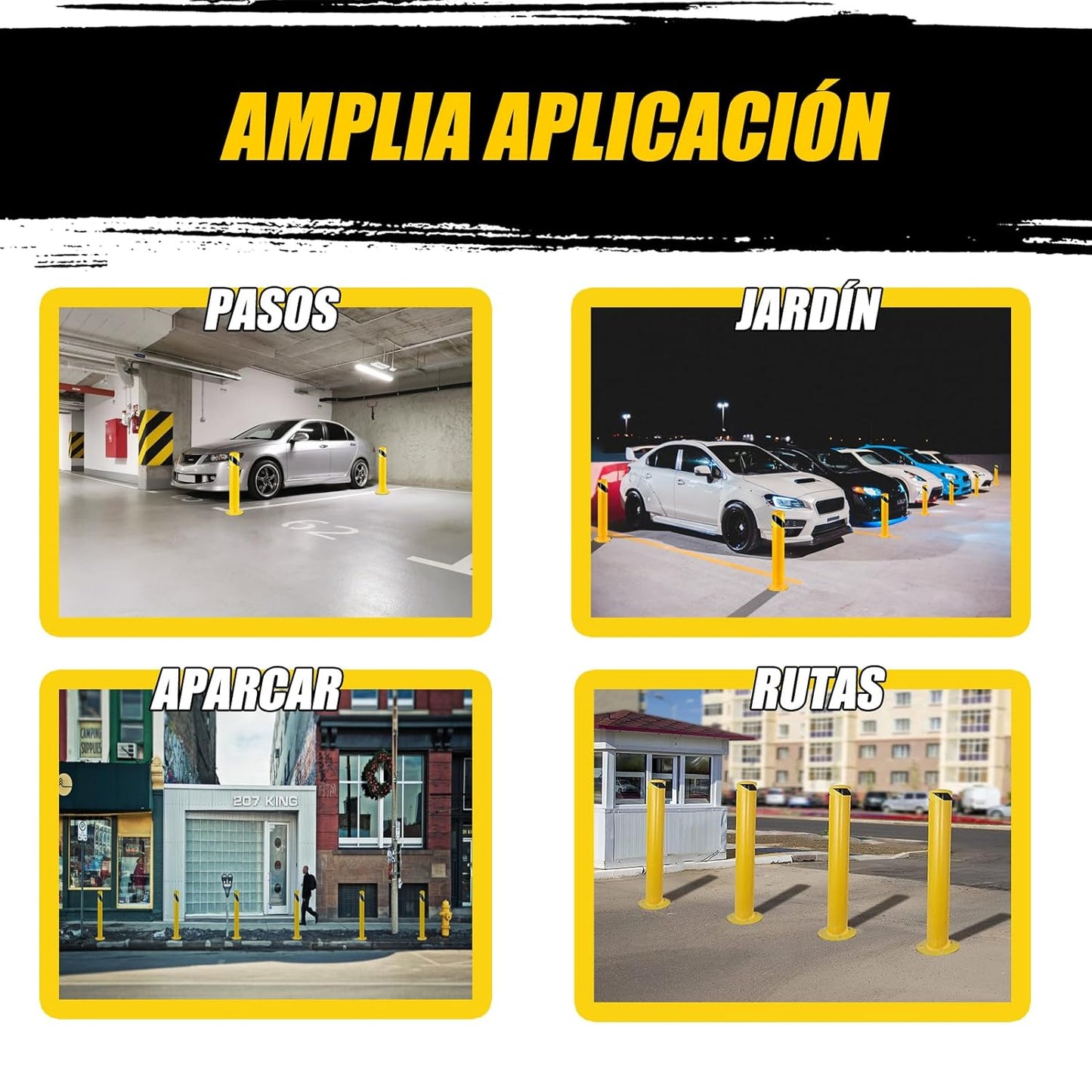 Safety Bollard Post, Steel Bollards,Parking Bollard, Yellow Powder Coated Safety Parking Barrier Post, for Traffic Sensitive Areas (8, 42"H*3"D)