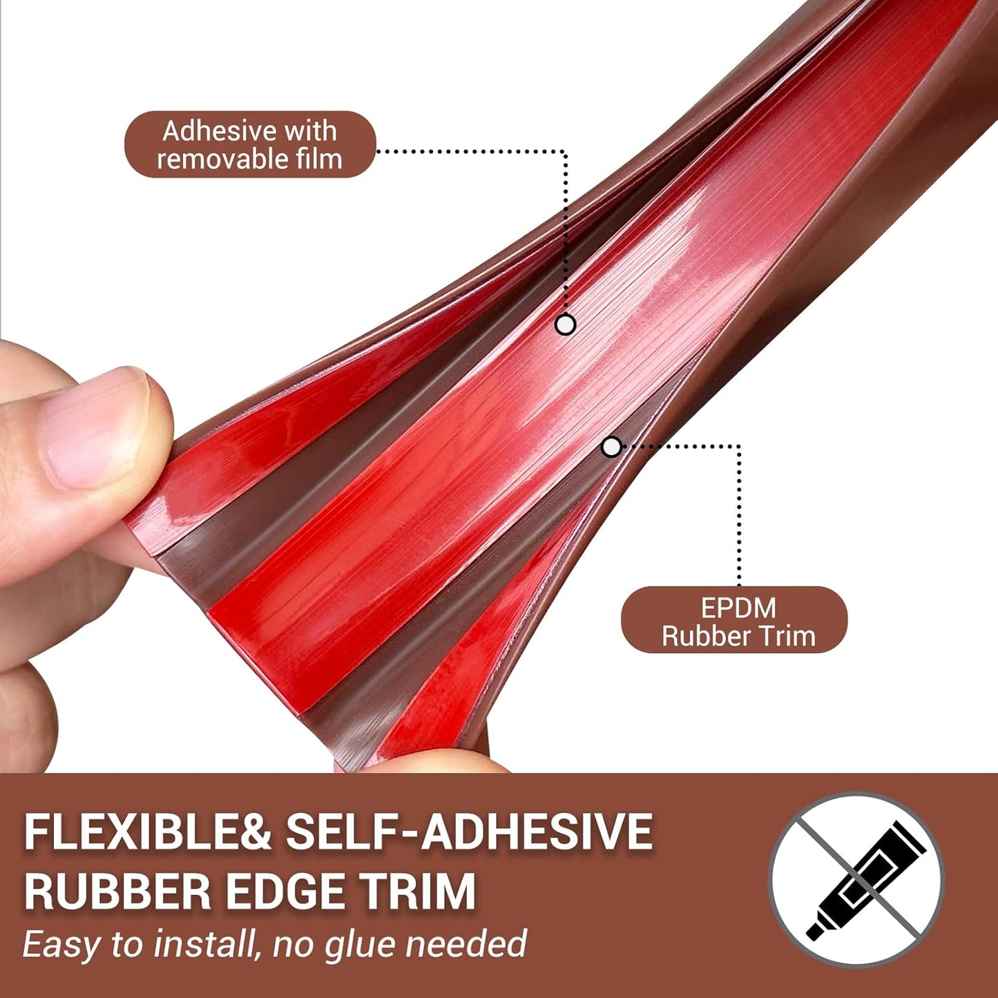 Rubber Edge Trim, Flexible Self-Adhesive U Shaped Peel and Stick Edge Banding, 1-3/4"(44.5mm) U Channel Protector, Edge Guards for Woods, Furniture, 20Ft, Brown Color
