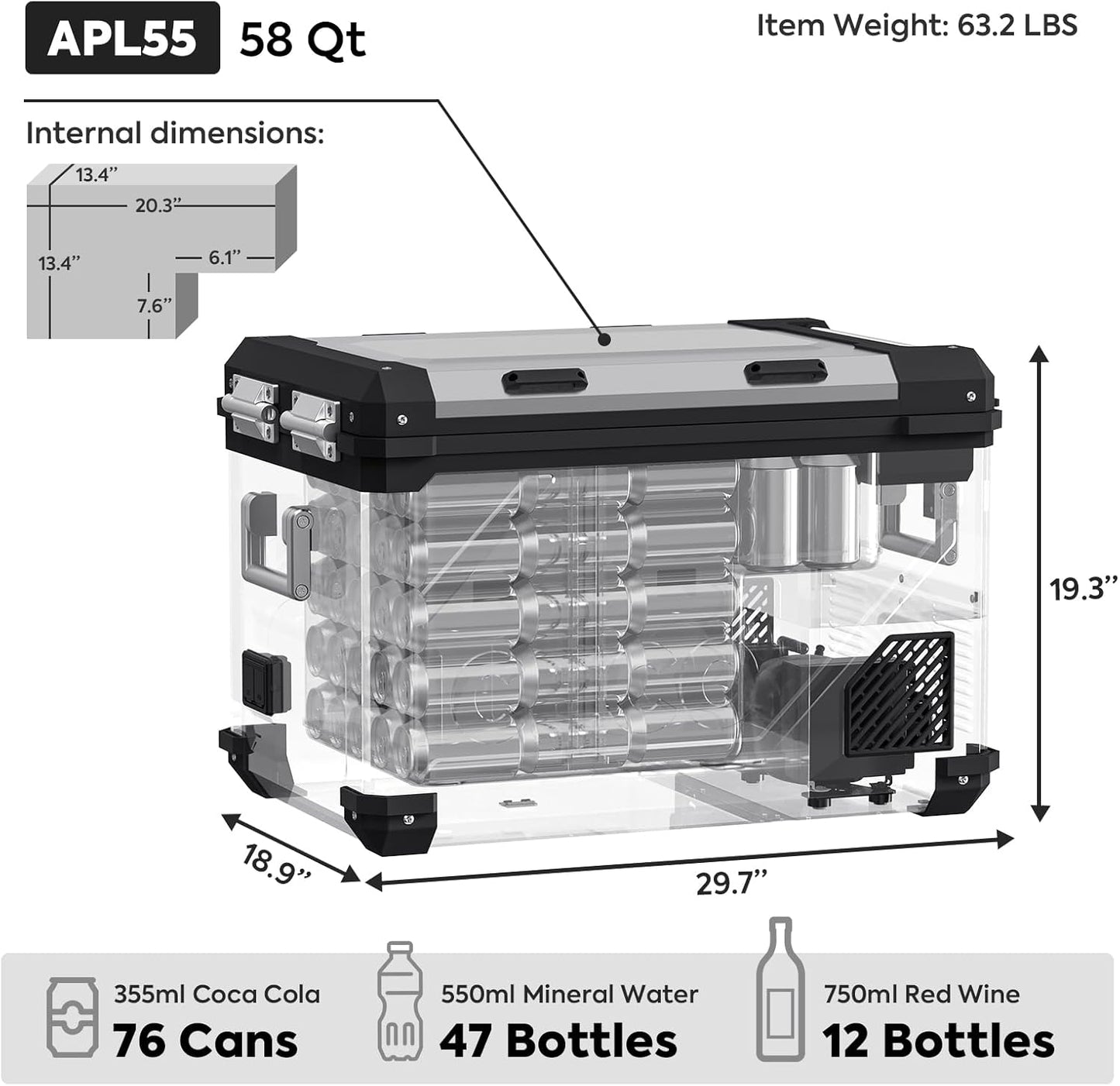 ICECO APL55 Dual Zone Portable Refrigerator Bluetooth Controlled, 55 Liter 12v refrigerator with SECOP Compressor, DC 12/24V, AC 110-240V, for Truck, Car and Home, -4℉~68℉(Silver)
