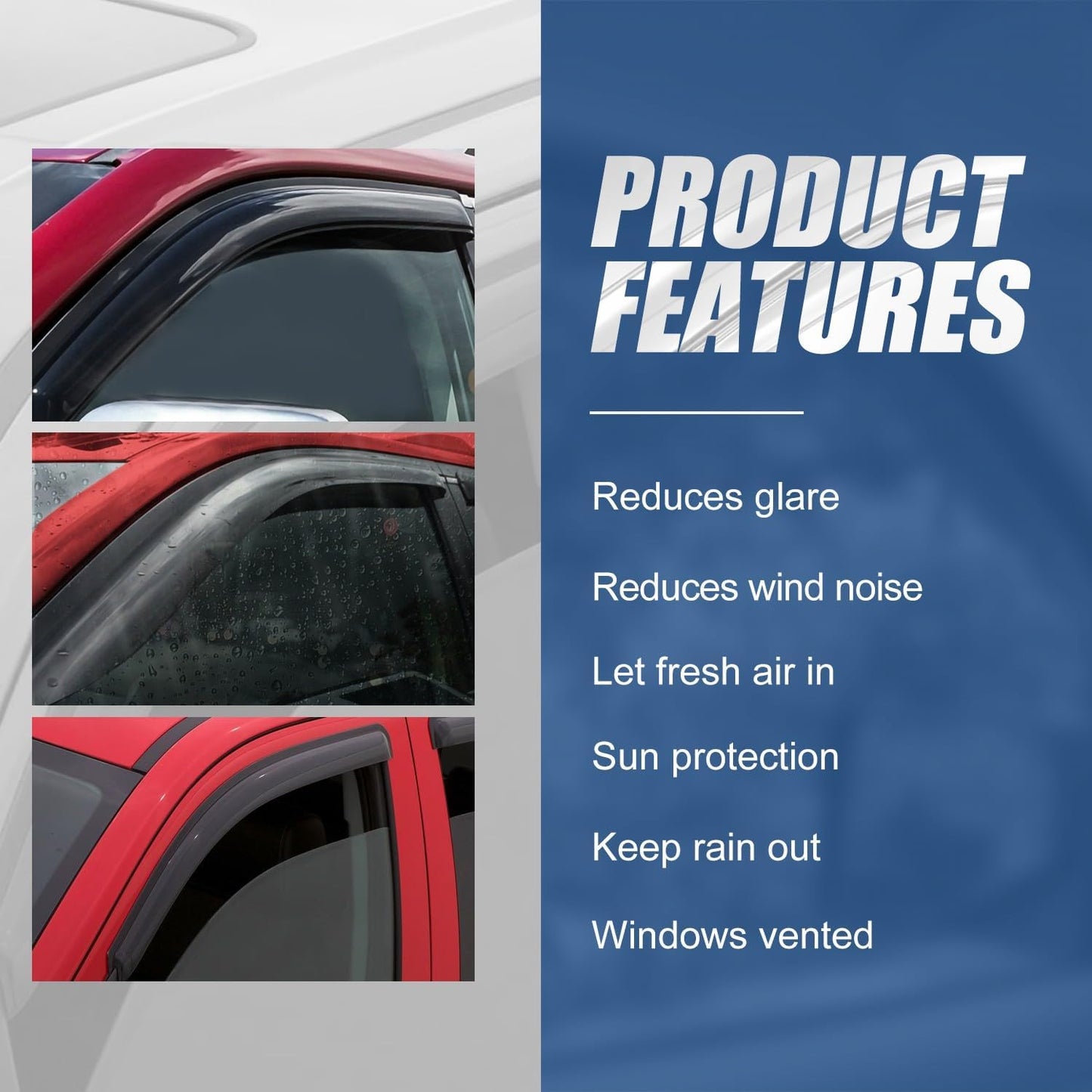 Auto Dynasty 4Pcs Carbon Fiber Pattern Window Visors Compatible with 2002-2009 Dodge Ram 1500 2500 3500 Crew Cab, Tape-On Front & Rear Window Deflectors Rain Guards Sun Side Vent Shade, Glossy Black