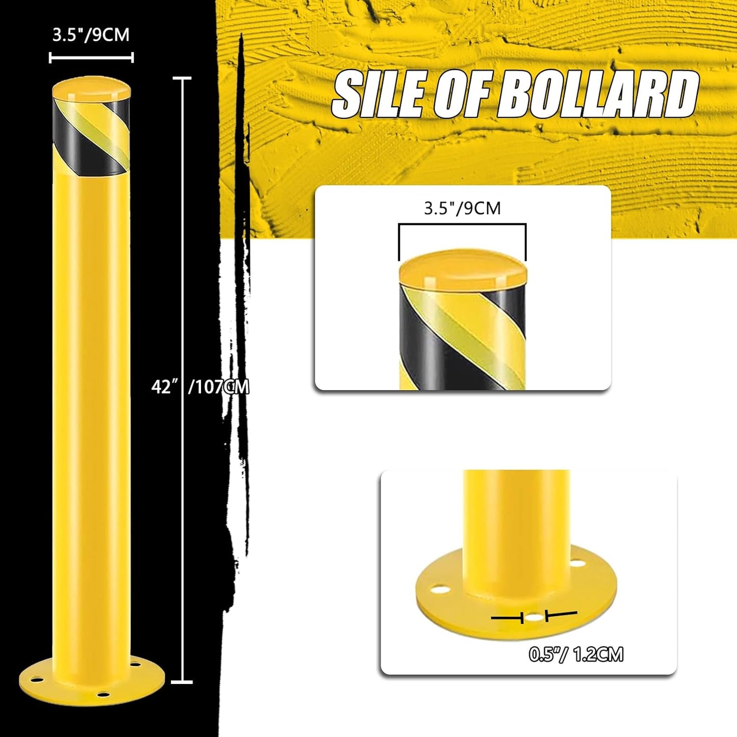 Safety Bollard Post, Steel Bollards,Parking Bollard, Yellow Powder Coated Safety Parking Barrier Post, for Traffic Sensitive Areas (8, 42"H*3.5"D)