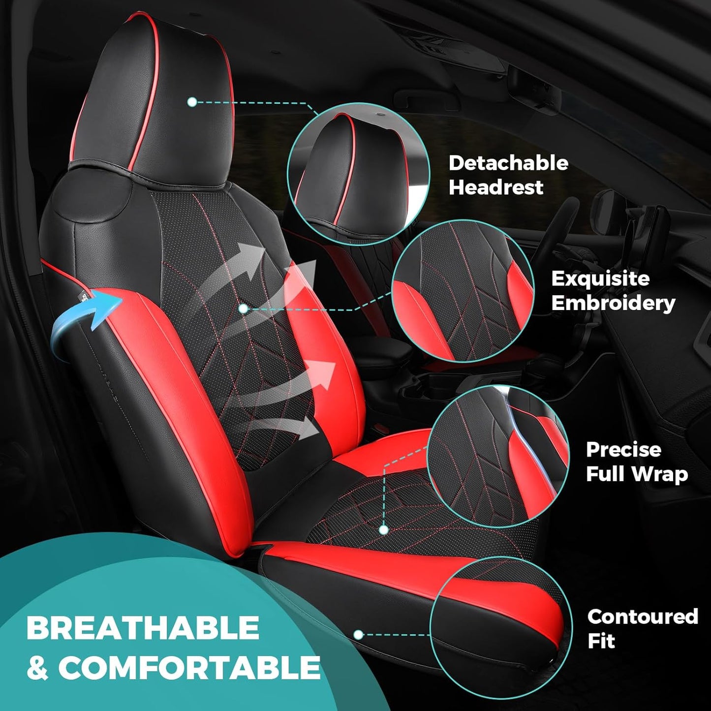 for Toyota RAV4 Seat Covers 2019 2020 2021 2022 2023 2024 2025 RAV 4 LE XLE Limited XLE Premium (Gas not for Hybrid) - Custom Leather Car Seat Covers Full Set - BlackRed