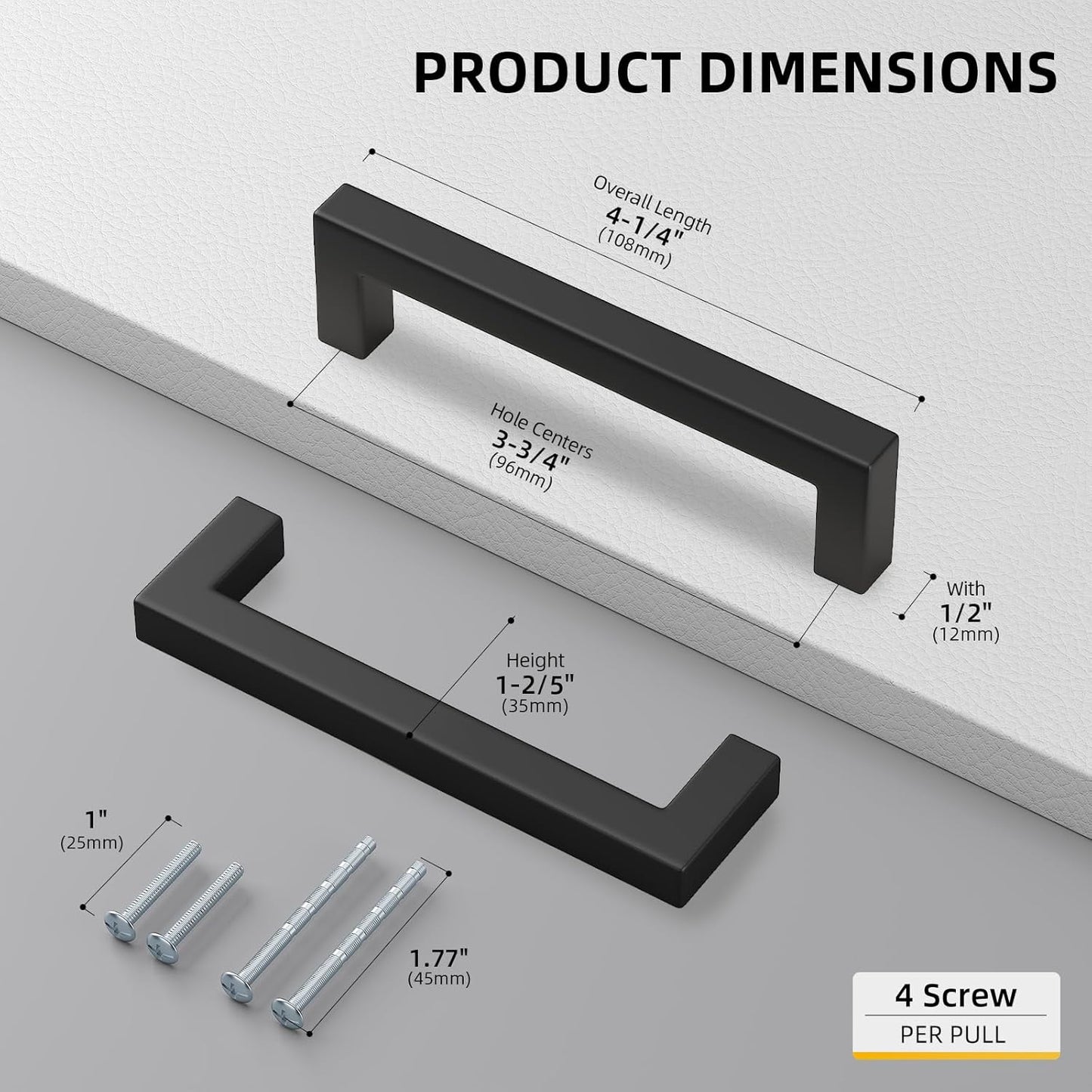 Matte Black Cabinet Pulls Kitchen Drawer Door Flat Square Bar Goldenwarm Pull, 3 3/4 Inch in Hole Center 35 Pack, LSJ12BK96, Modern Black Hardware for Cabinets