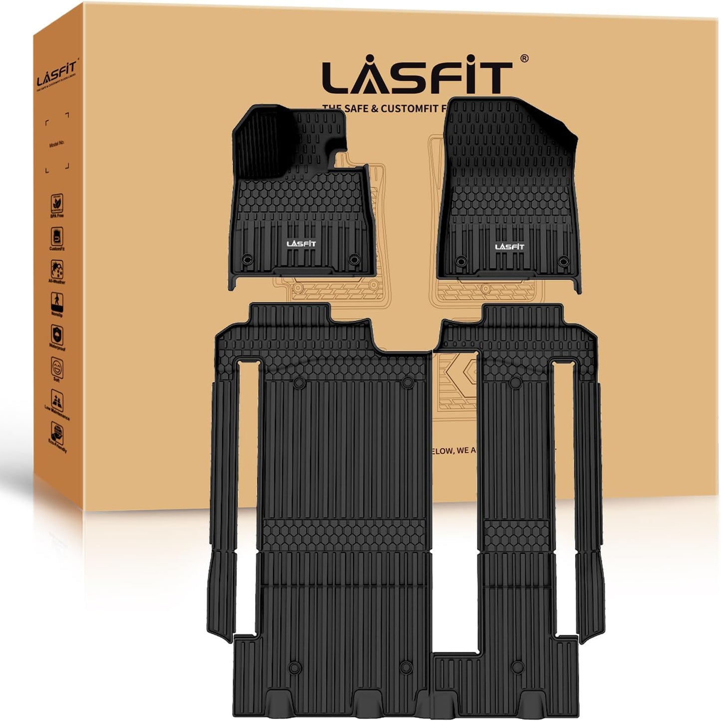 LASFIT Floor Mats for Toyota Sienna 8 Seats 2021-2024 2025 All Weather TPE Custom Fit Floor Liner for Toyota Sienna LE/XLE 8 Passenger Front and Rear Car Mats, Black