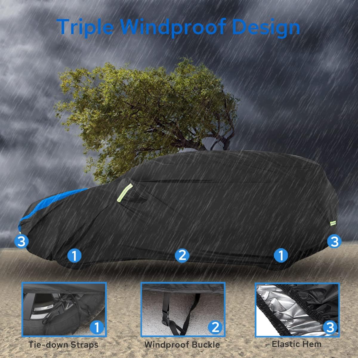 Avecrew SUV Car Cover Waterproof All Weather for Automobiles, Outdoor Heavy Duty Full Exterior SUV Covers (Length: 193"-208")