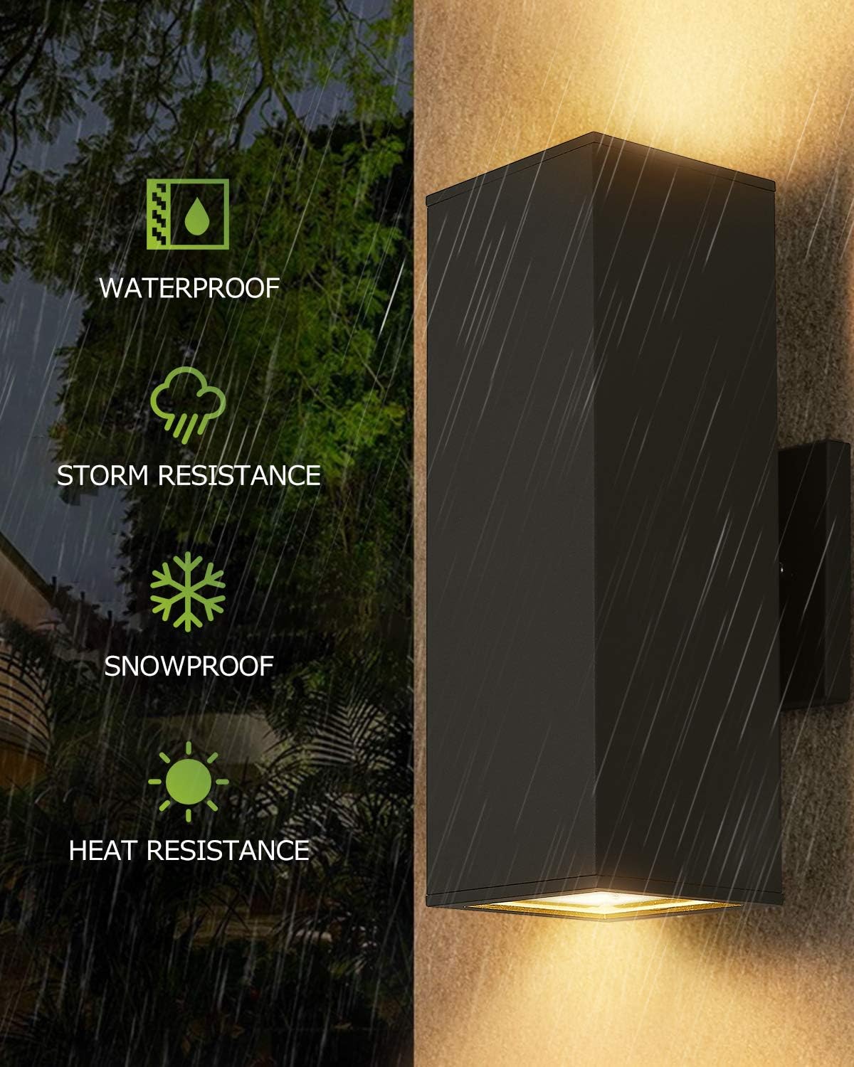 harriet Porch Lights Outdoor Modern - IP64 Waterproof Aluminum and Tempered Glass Cover, 13" Rectangular Up/Down Wall Sconce for Porch, Garage & Patio, Exterior Lighting, Black, 2 Pack