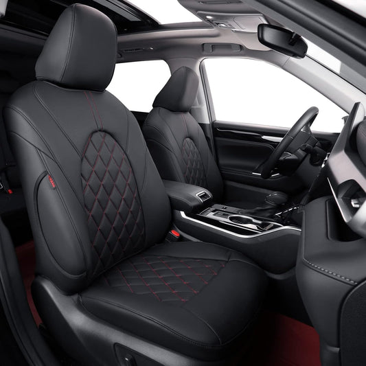 coverdream Custom Fit Camry Car Seat Covers for 2025 Toyota Camry LE,SE,Full Coverage Waterproof Leather Seat Protector(Full Set,Black/Red)